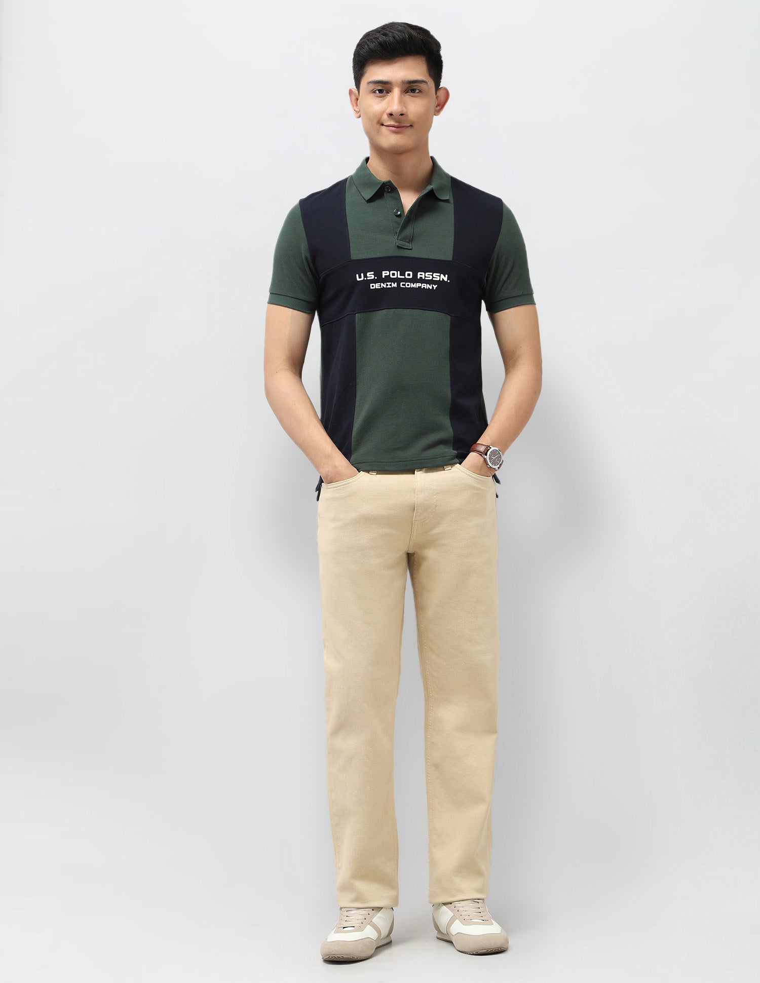 Colourblocked Pure Cotton Polo Shirt Olive - U.S. Polo Assn. India | Large