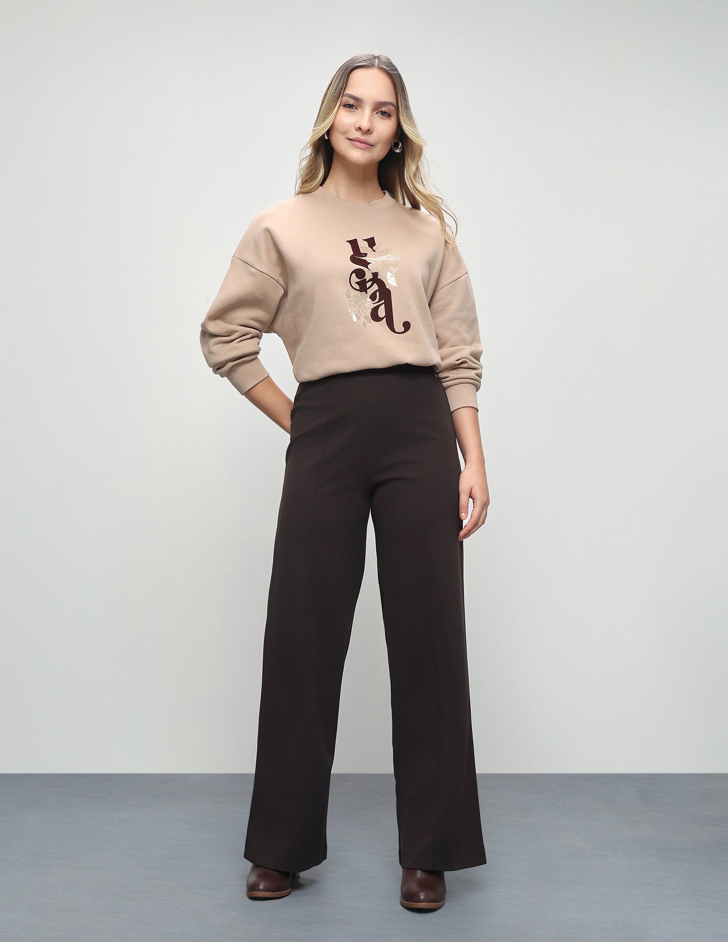 Solid Pintuck Straight Fit Trousers Brown - U.S. Polo Assn. India | Large
