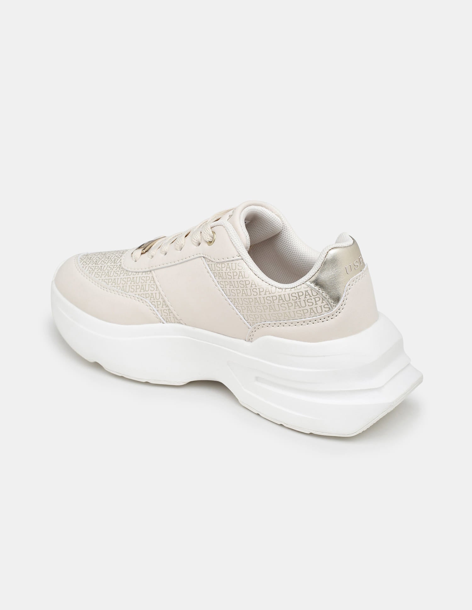Women Thea Metallic Brand Printed Sneakers Beige - U.S. Polo Assn. India | Large