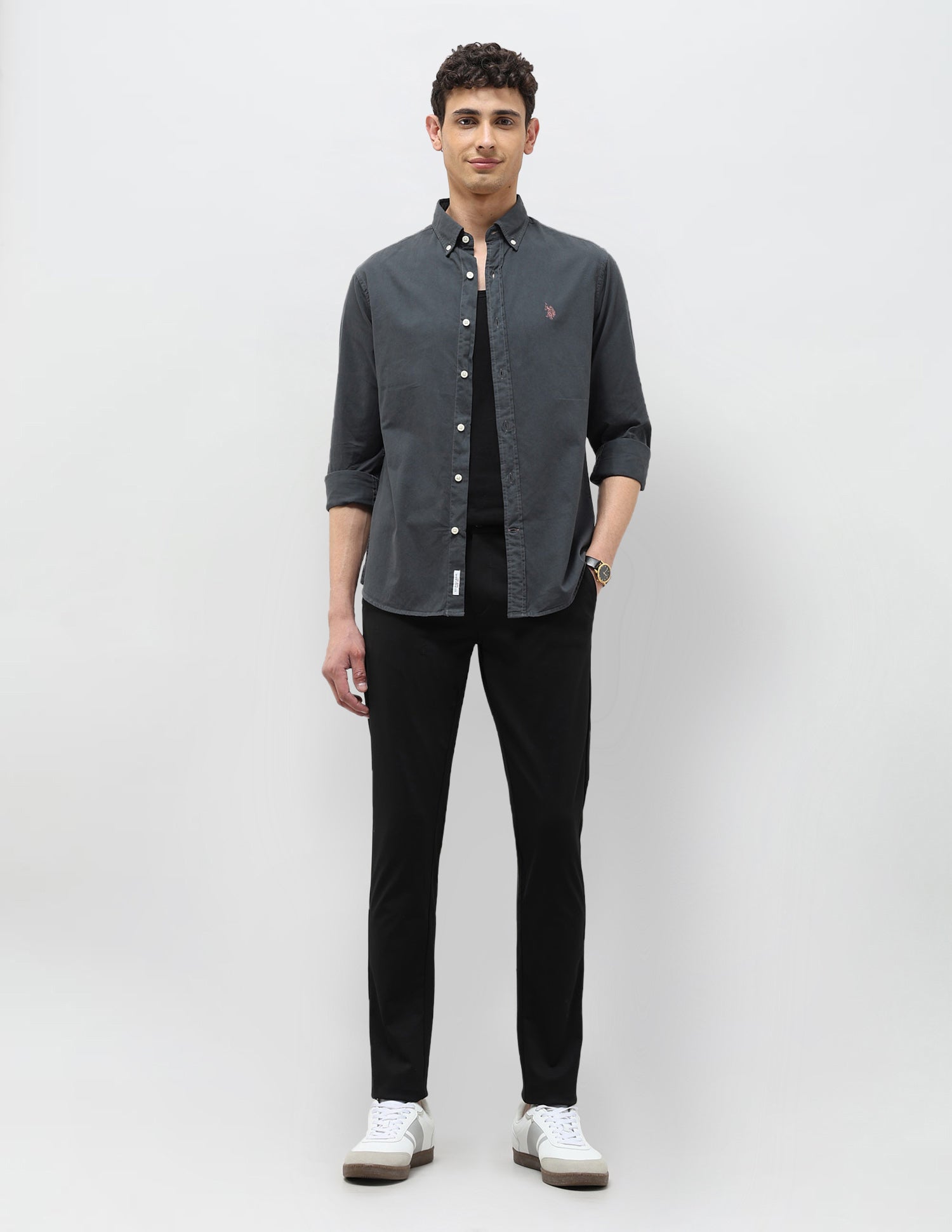 Twill Tailored Fit Shirt Dark Grey - U.S. POLO ASSN. | Large