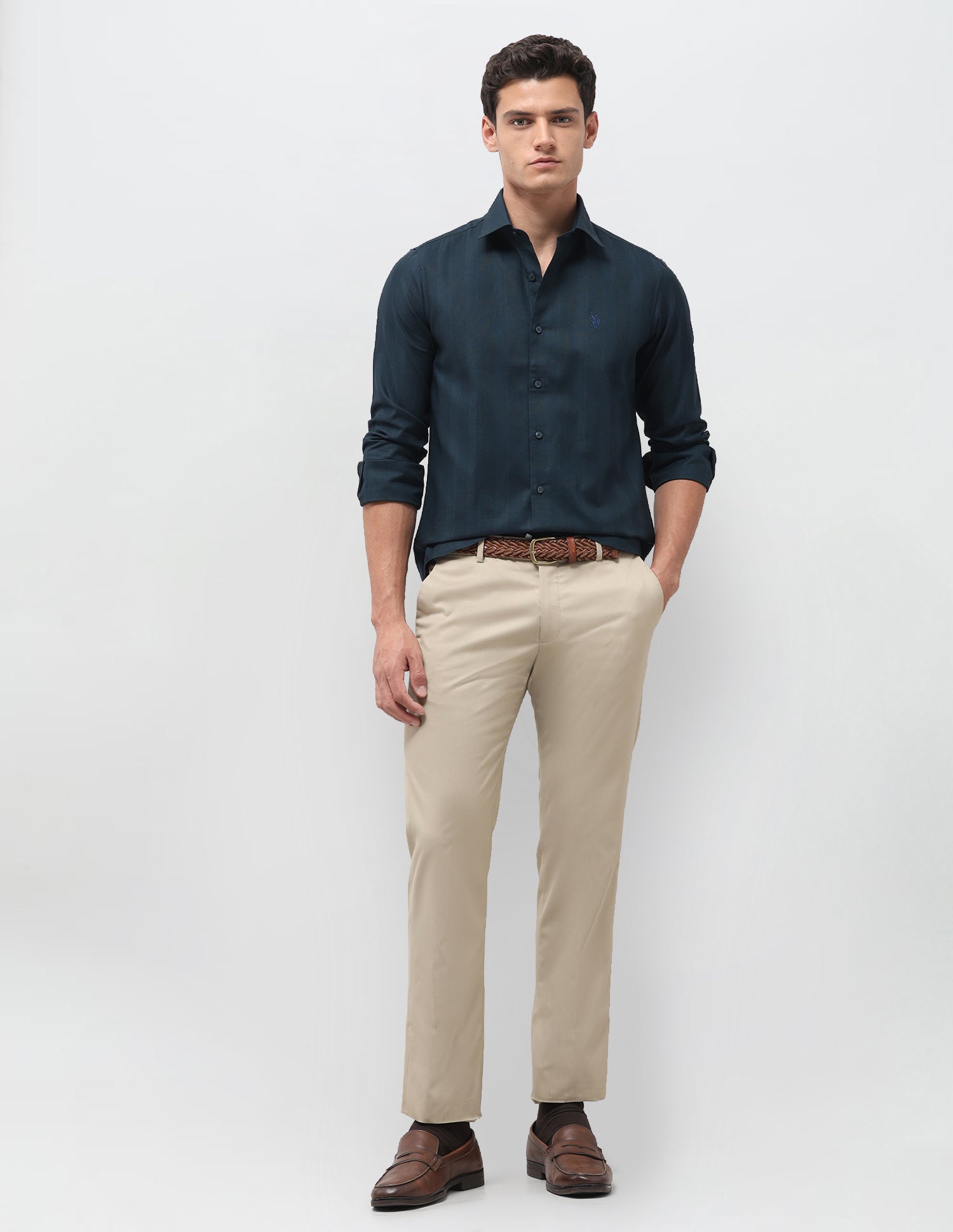 Tailored Fit Dobby Shirt Teal - U.S. Polo Assn. India | Large