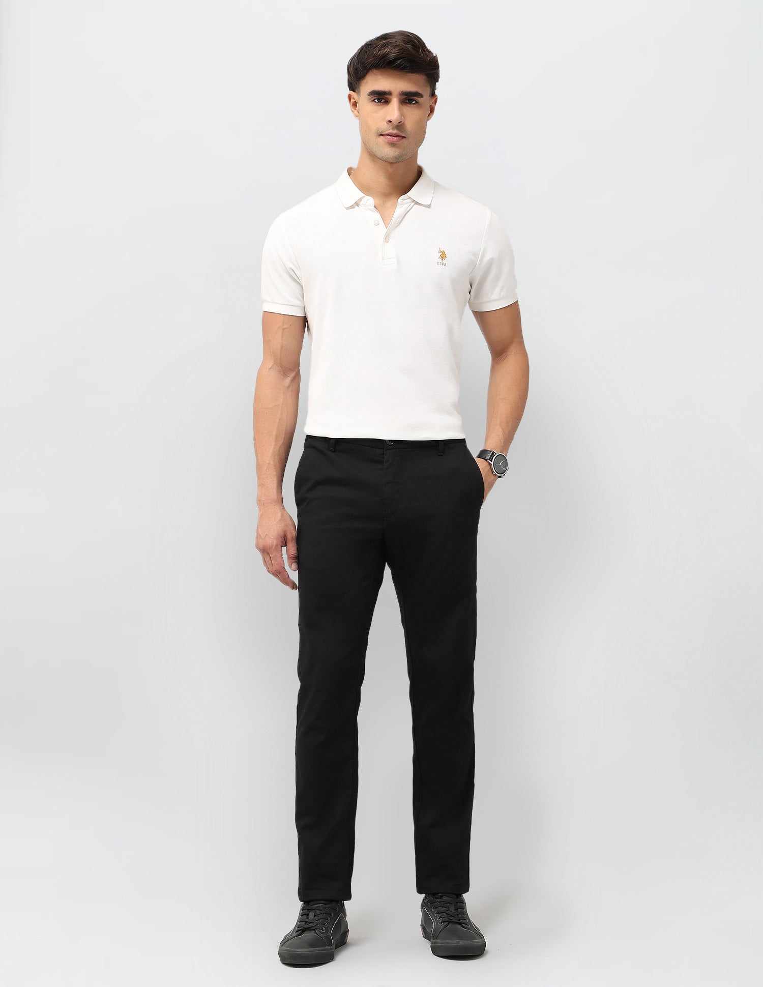 Textured Denver Slim Fit Trousers Black - U.S. POLO ASSN. | Large
