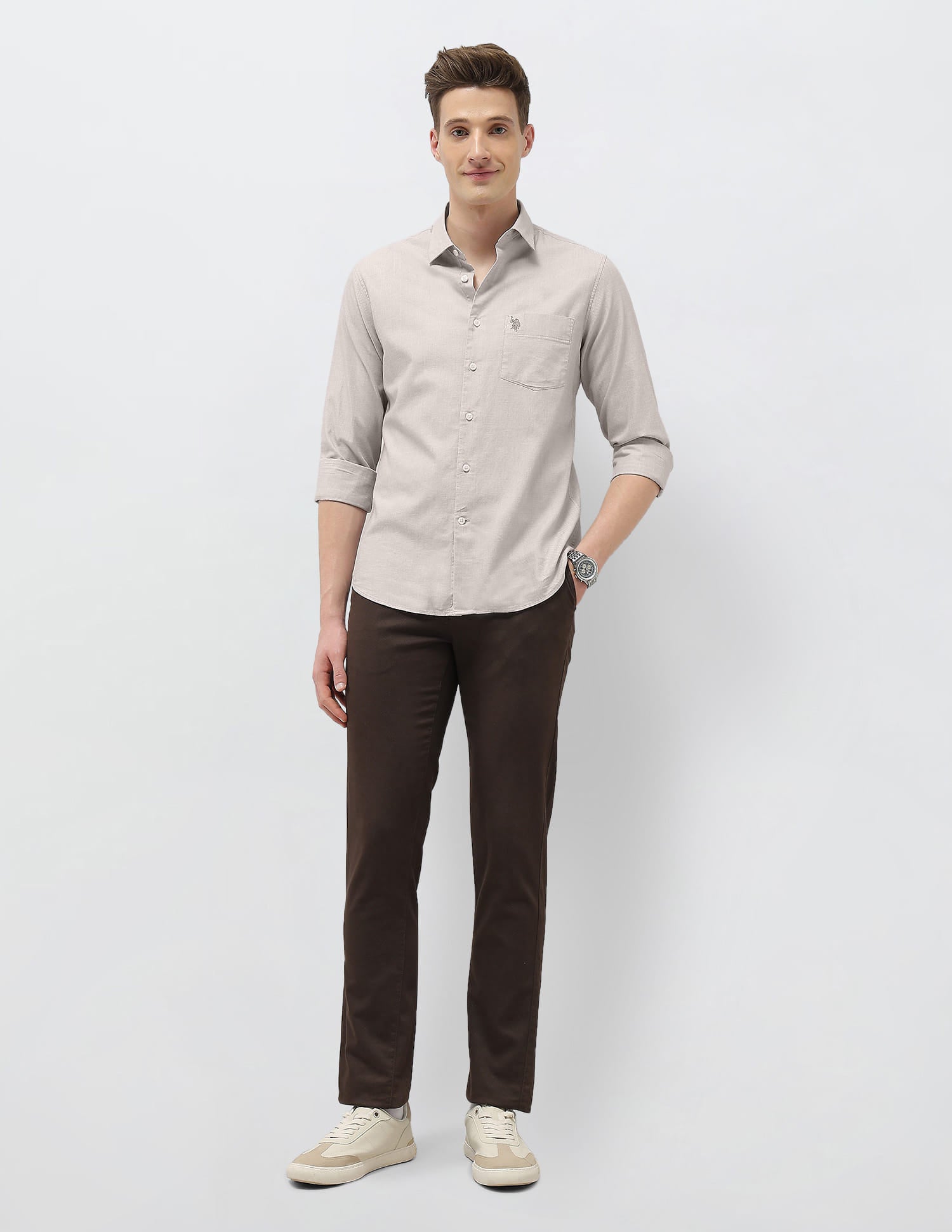 Solid Casa De Campo Shirt Khaki - U.S. Polo Assn. India | Large