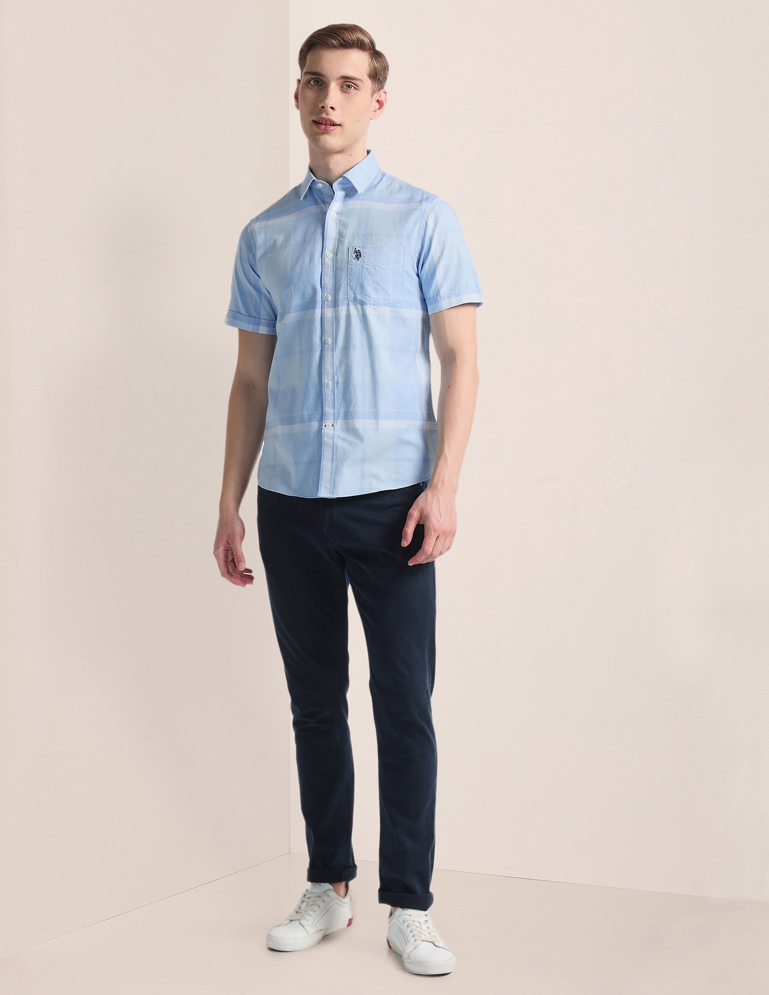 Spread Collar Dobby Shirt Blue - U.S. Polo Assn. India | Large