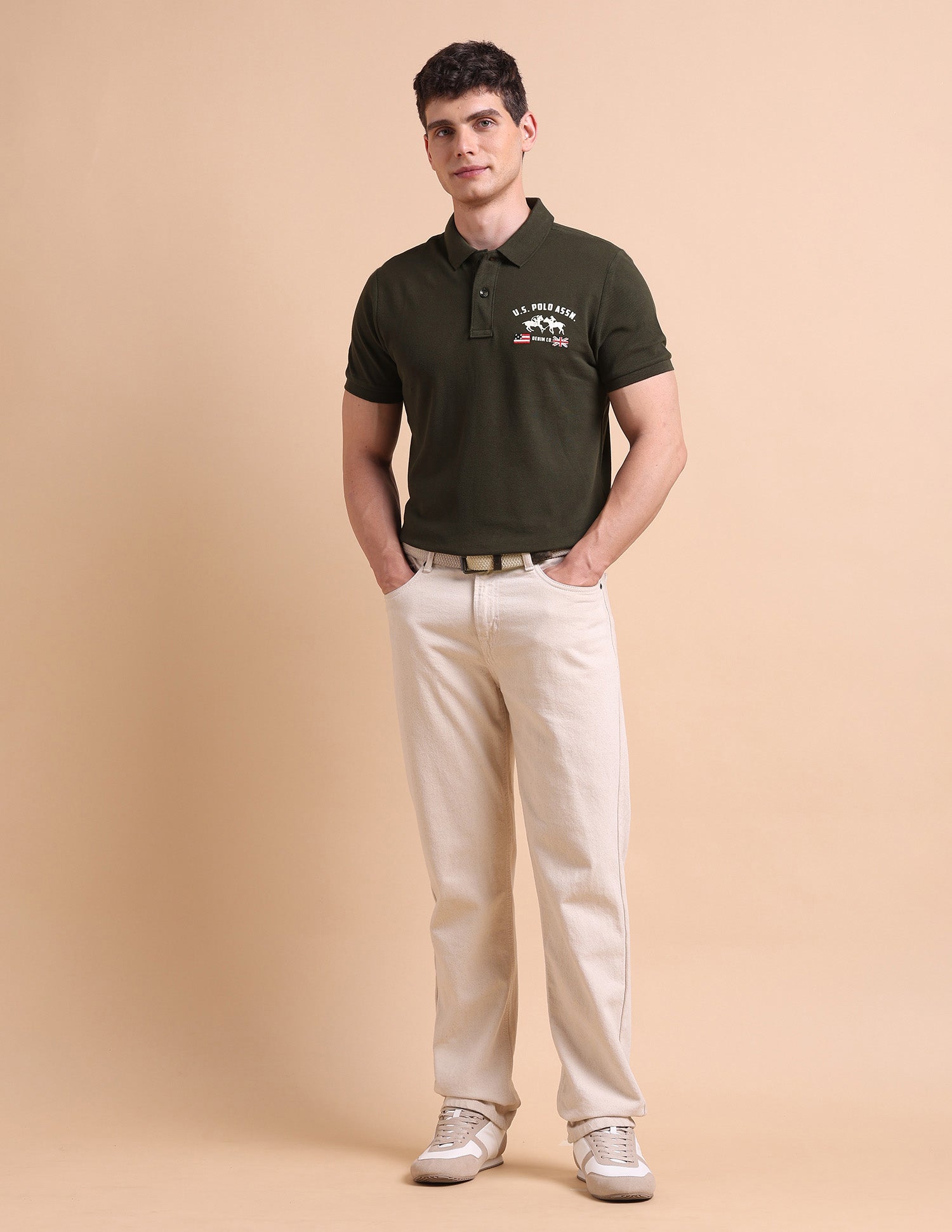 Brand Printed Muscle Fit Polo Shirt Olive - U.S. POLO ASSN. | Large