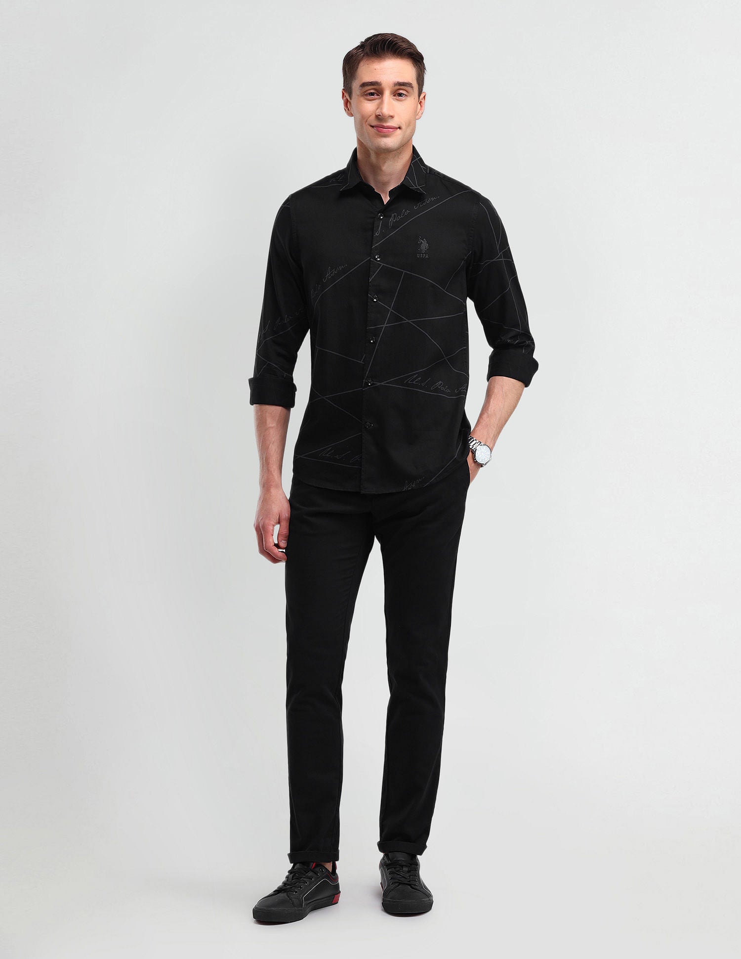 Slim Fit Typography Shirt Black - U.S. Polo Assn. India | Large