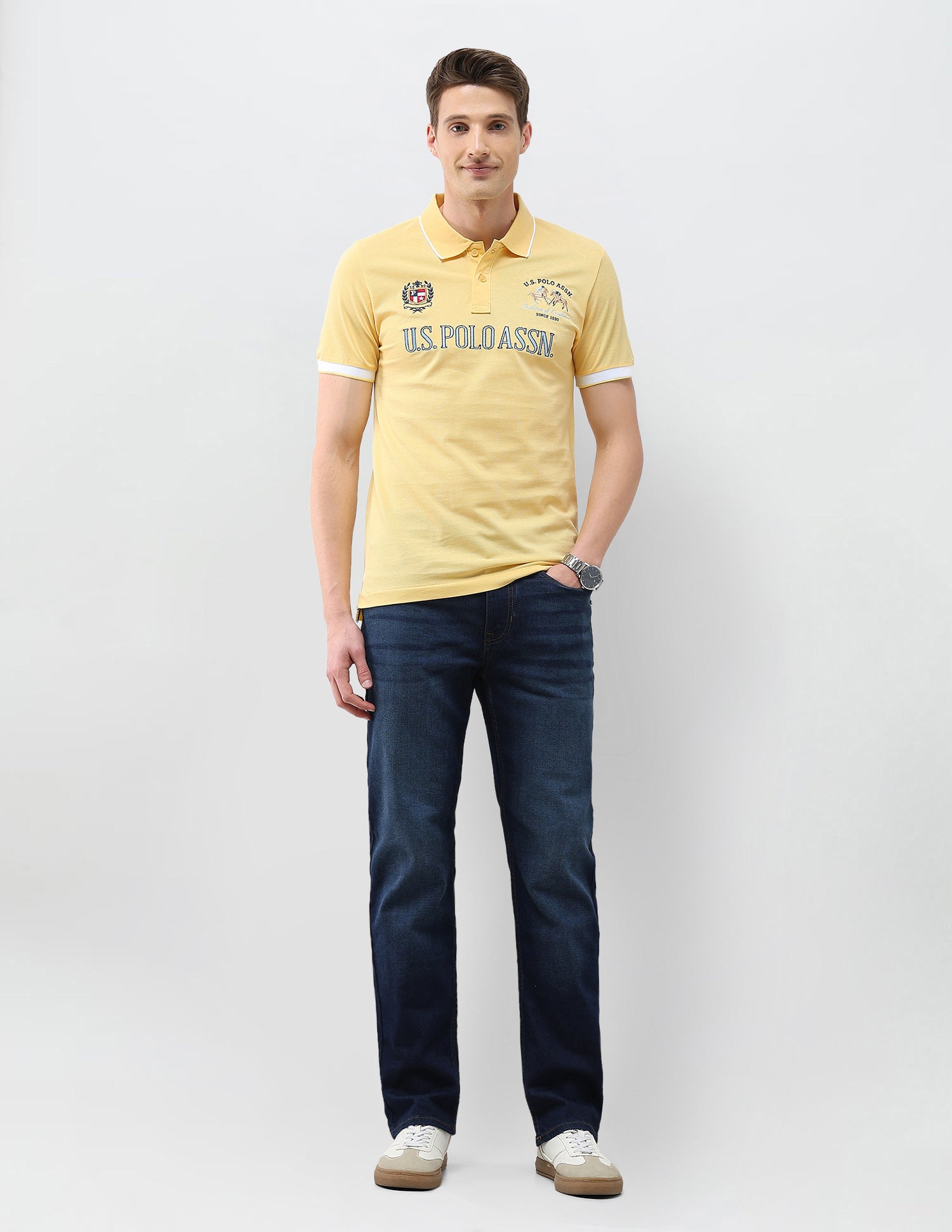 Numeric Brand Embroidered Slim Fit Polo Shirt Yellow - U.S. Polo Assn. India | Large