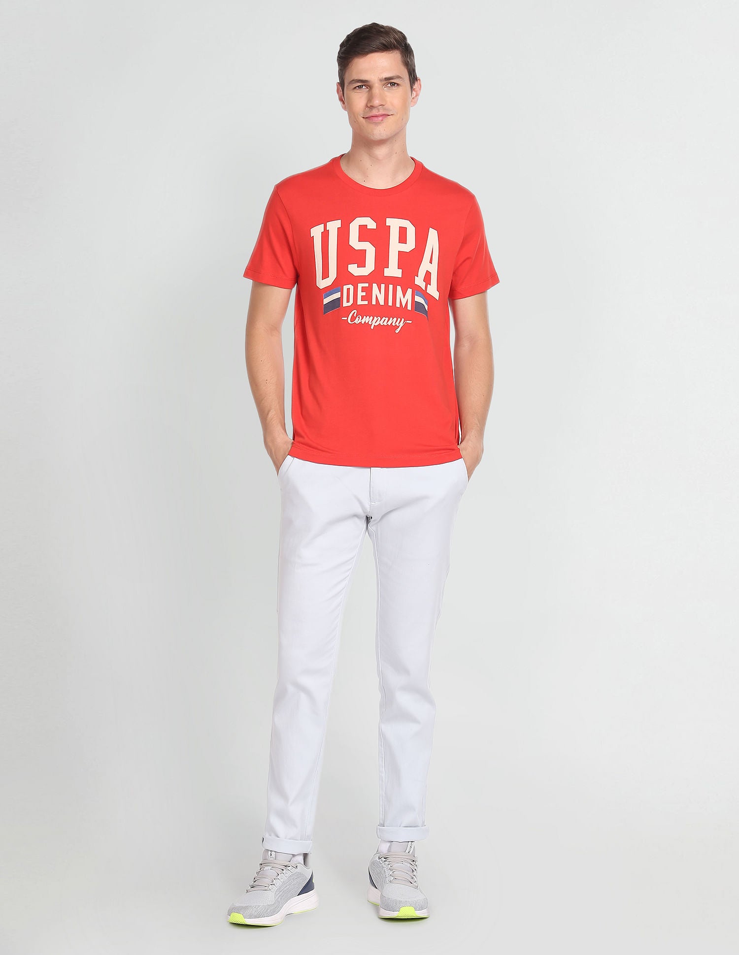 Men Red Crew Neck Brand Print T-Shirt Red - U.S. Polo Assn. India | Large