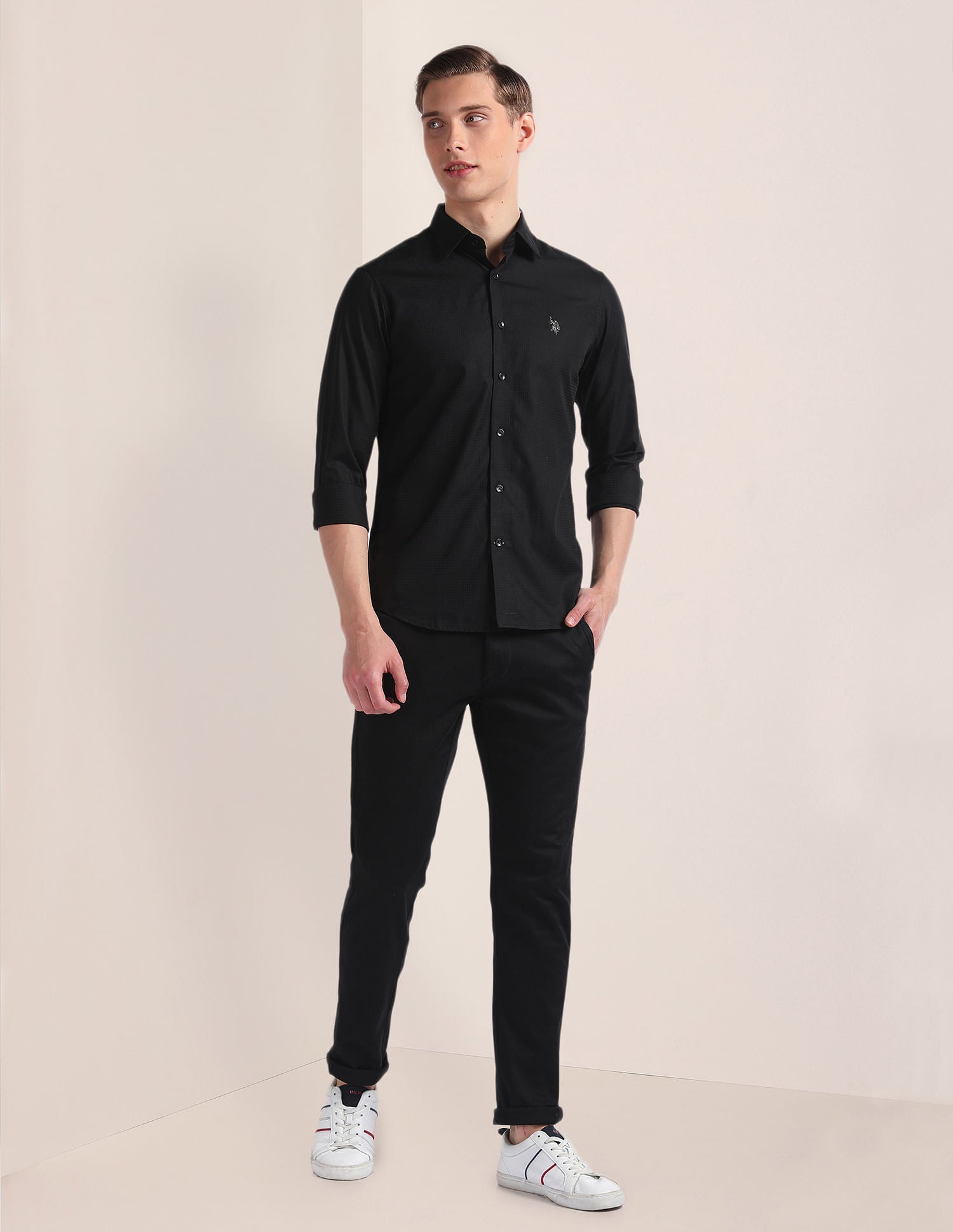 Premium Cotton Dobby Shirt Black - U.S. Polo Assn. India | Large