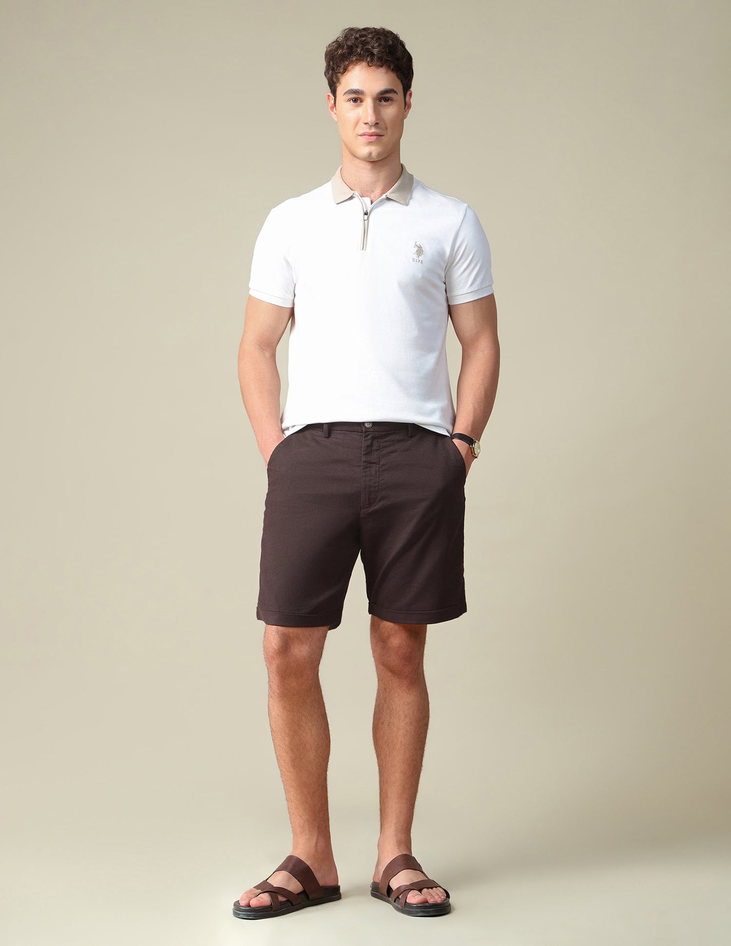 Mid Rise Slim Fit Shorts Dark Brown - U.S. Polo Assn. India | Large