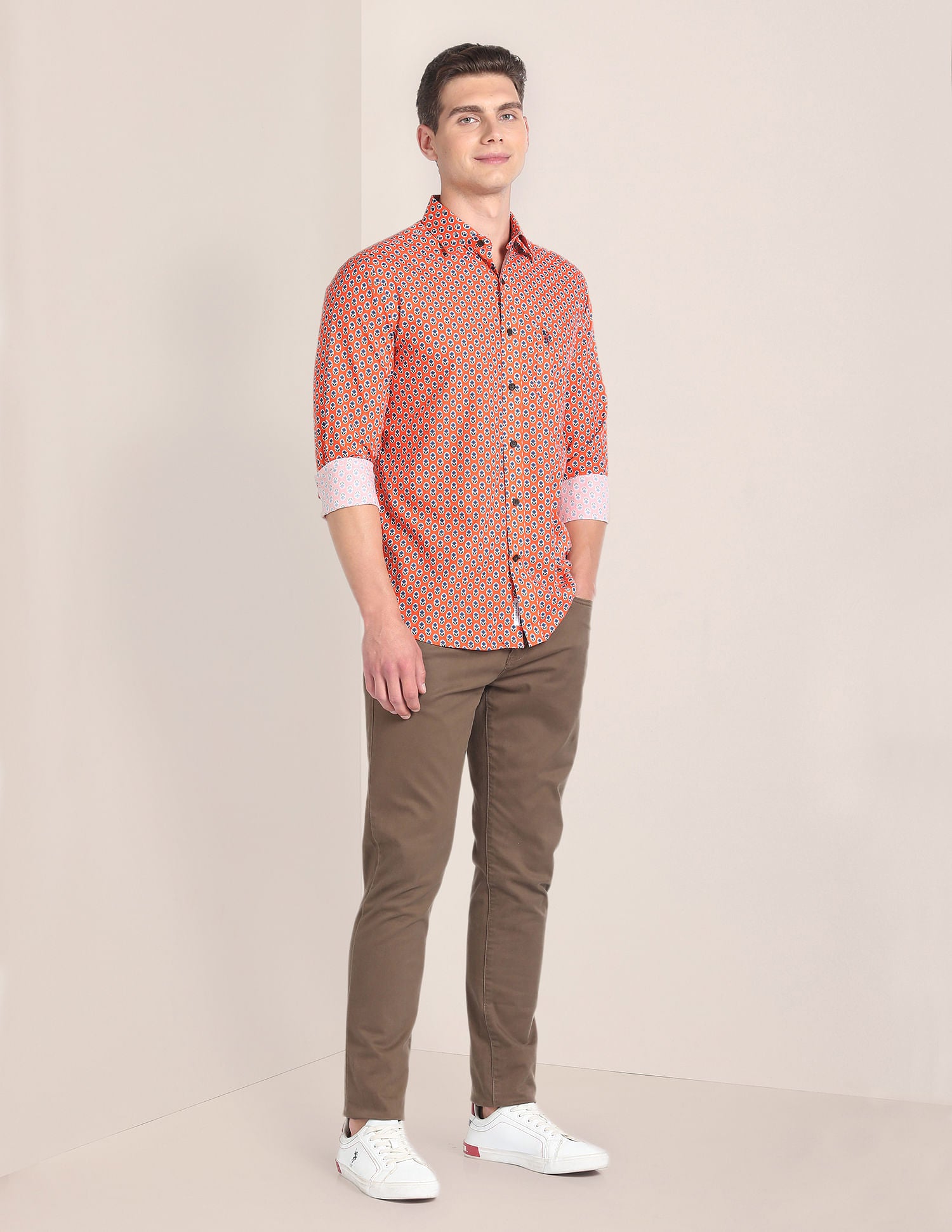 Floral Print Tailored Fit Shirt Orange - U.S. Polo Assn. India | Large