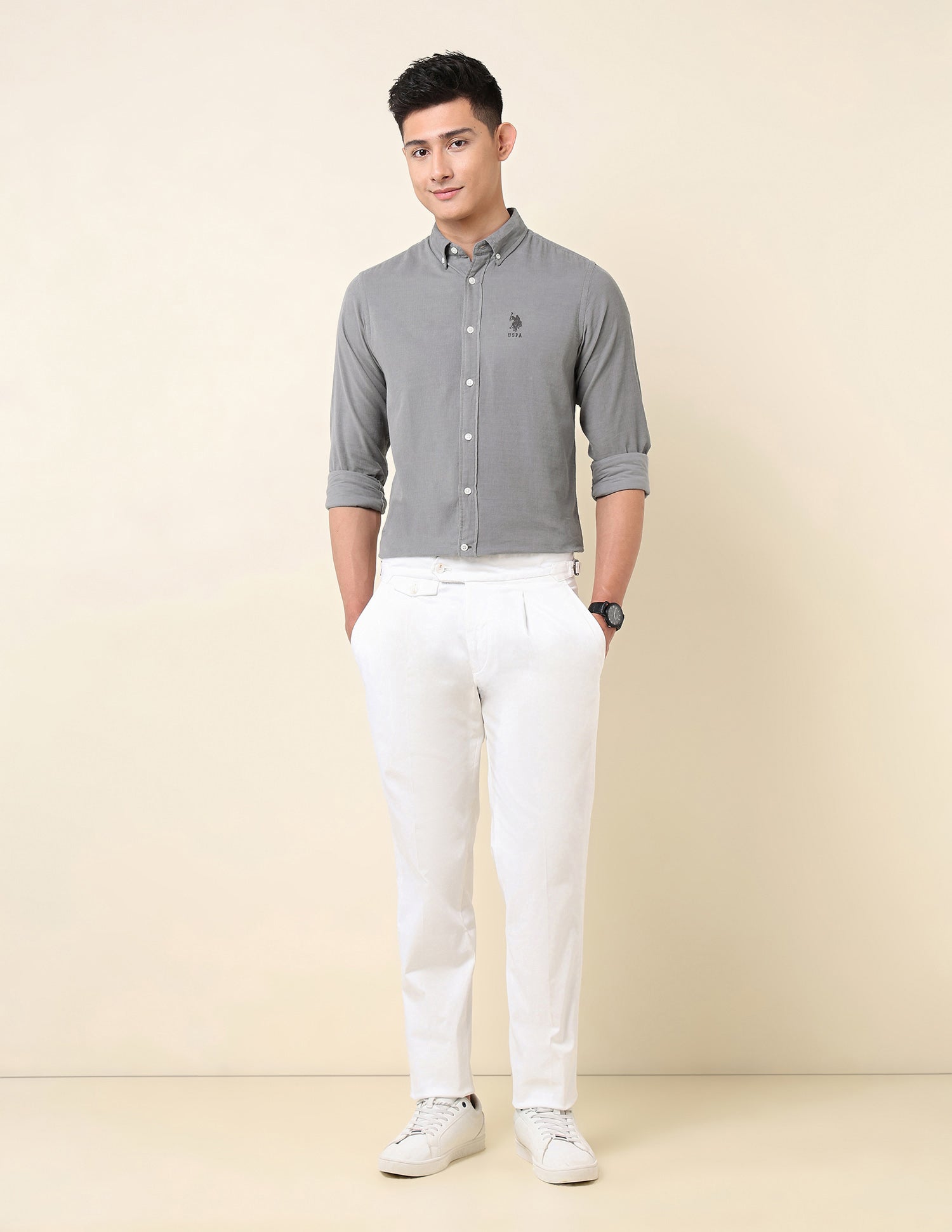 Tailored Fit Corduroy Shirt Grey - U.S. Polo Assn. India | Large