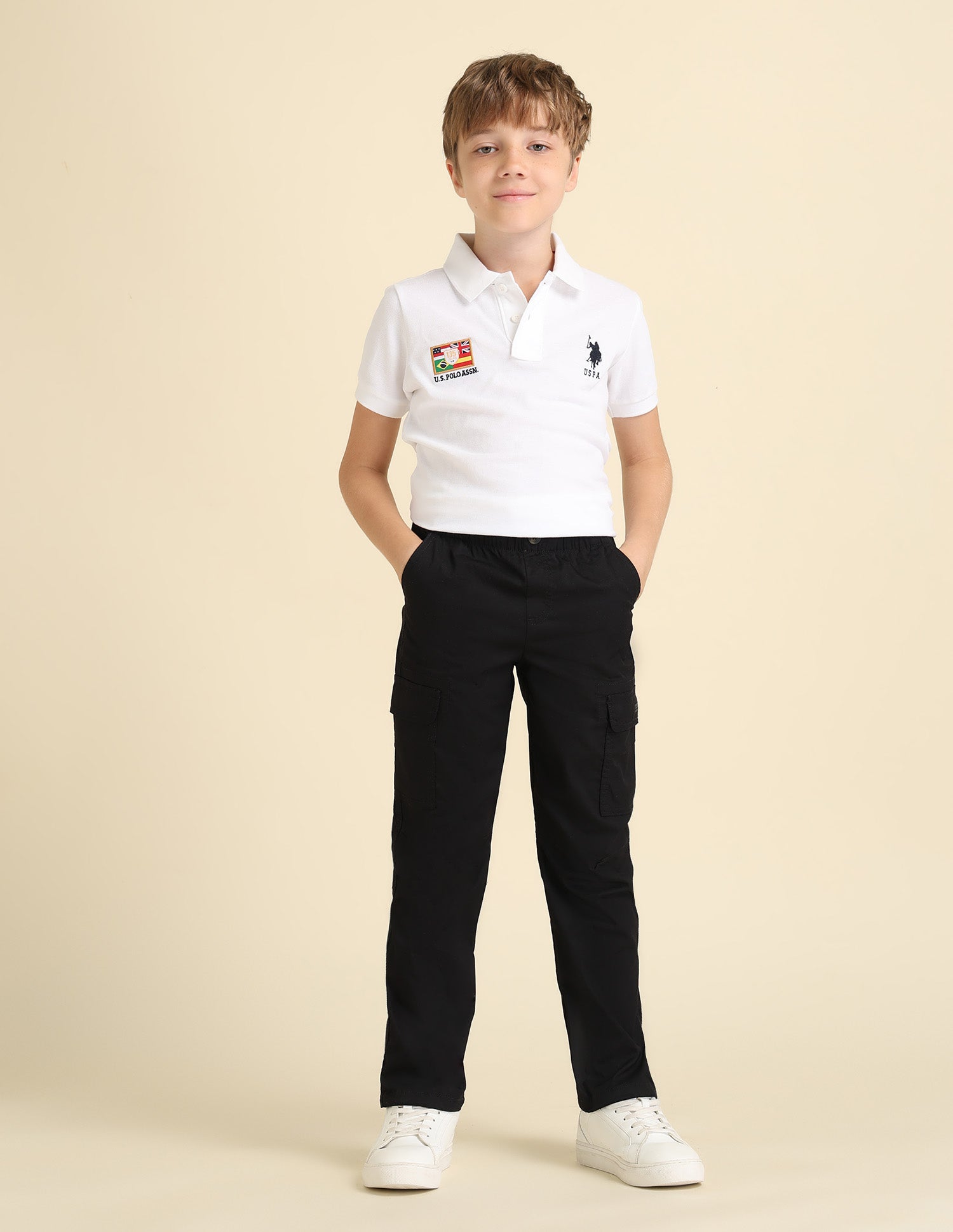 Boys Regular Fit Solid Cargos Black - U.S. POLO ASSN. | Large