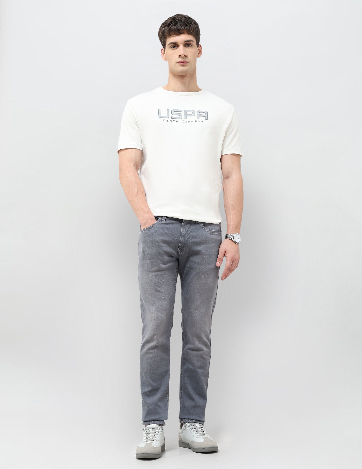 Brandon Slim Tapered Fit Stone Washed Jeans Mid Grey - U.S. POLO ASSN. | Large