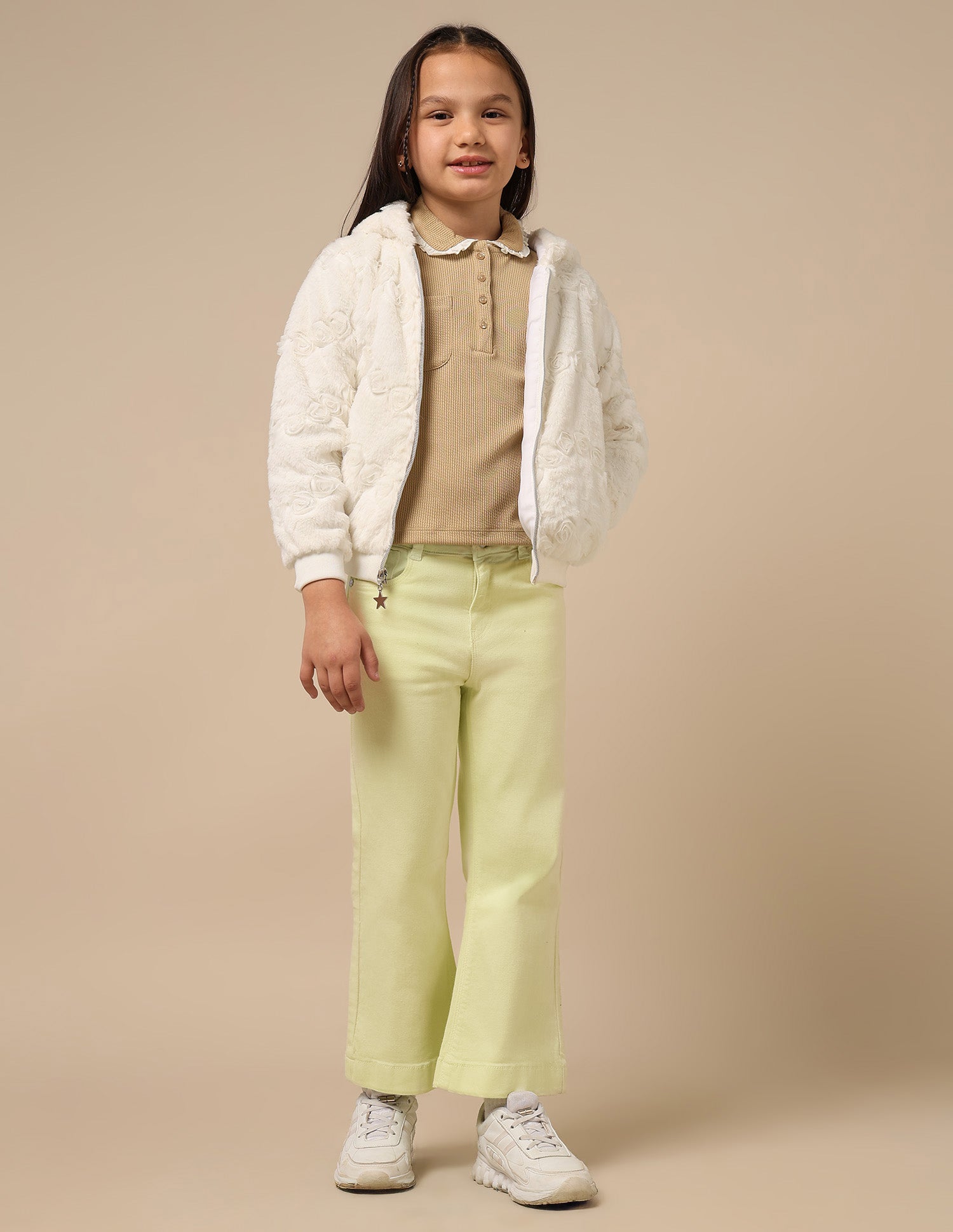 Girls Applique Roses Hooded Jacket Off White - U.S. POLO ASSN. | Large