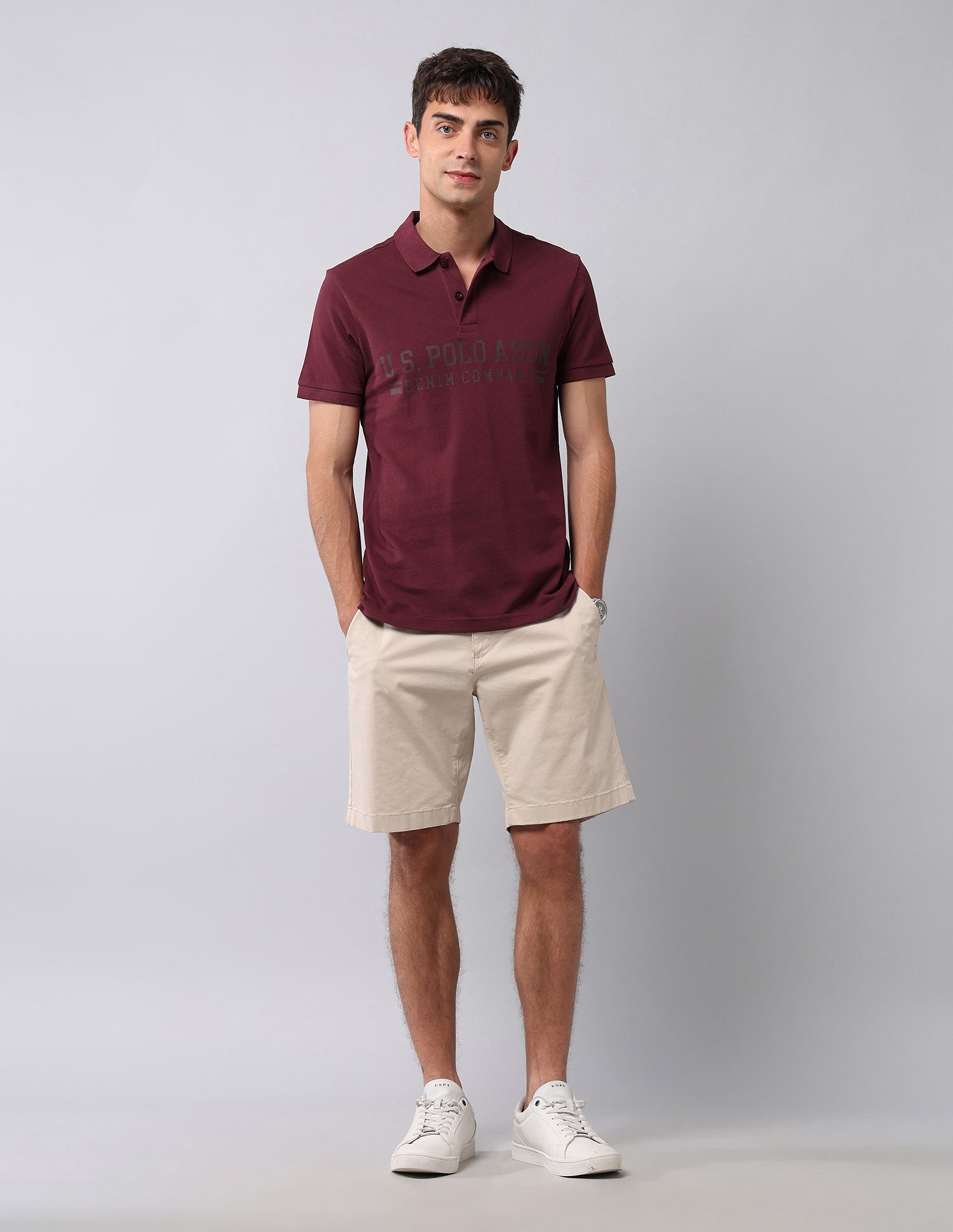 Brand Printed Muscle Fit Polo Shirt Maroon - U.S. POLO ASSN. | Large