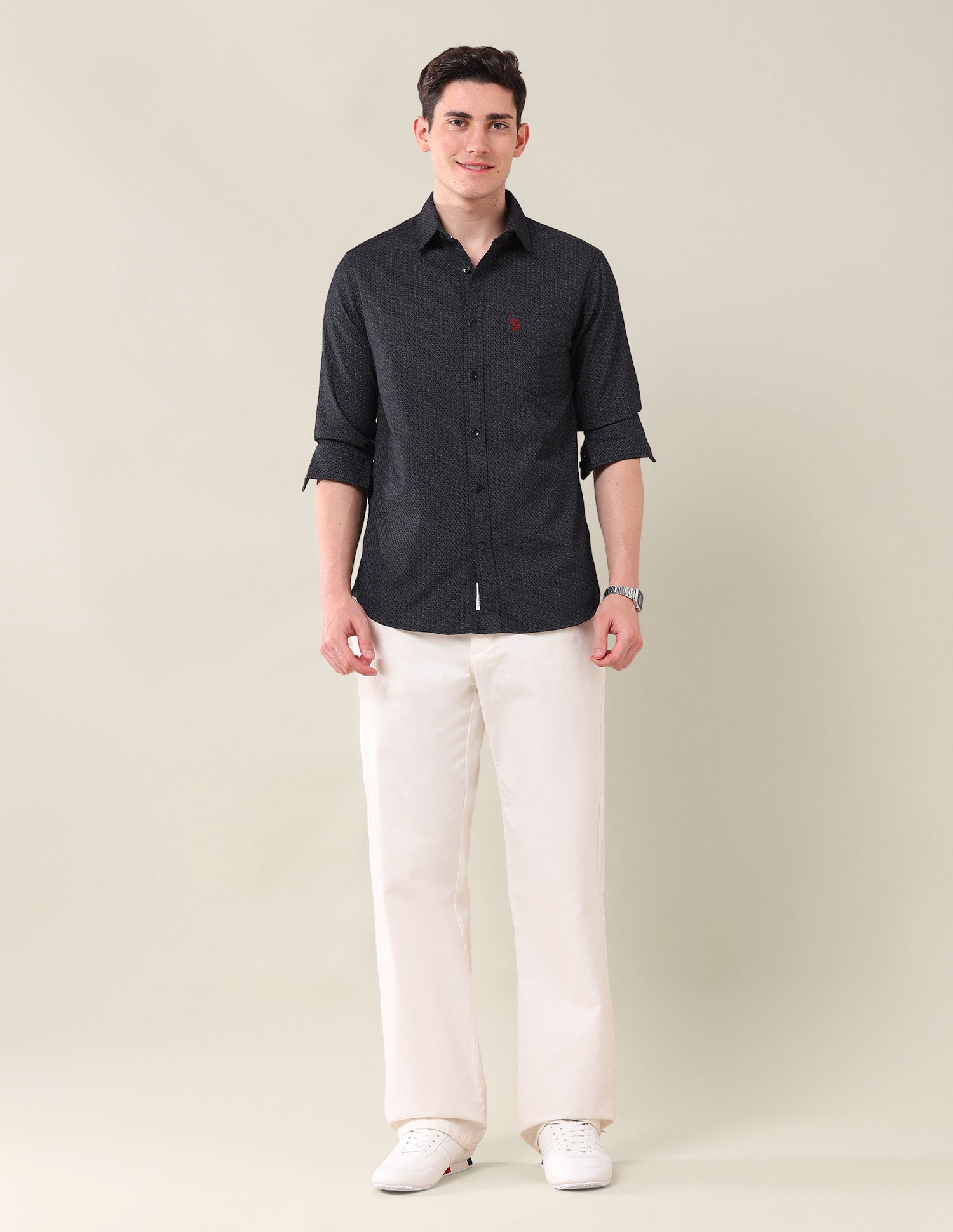 Tailored Fit Geometric Printed Shirt Black - U.S. Polo Assn. India | Large
