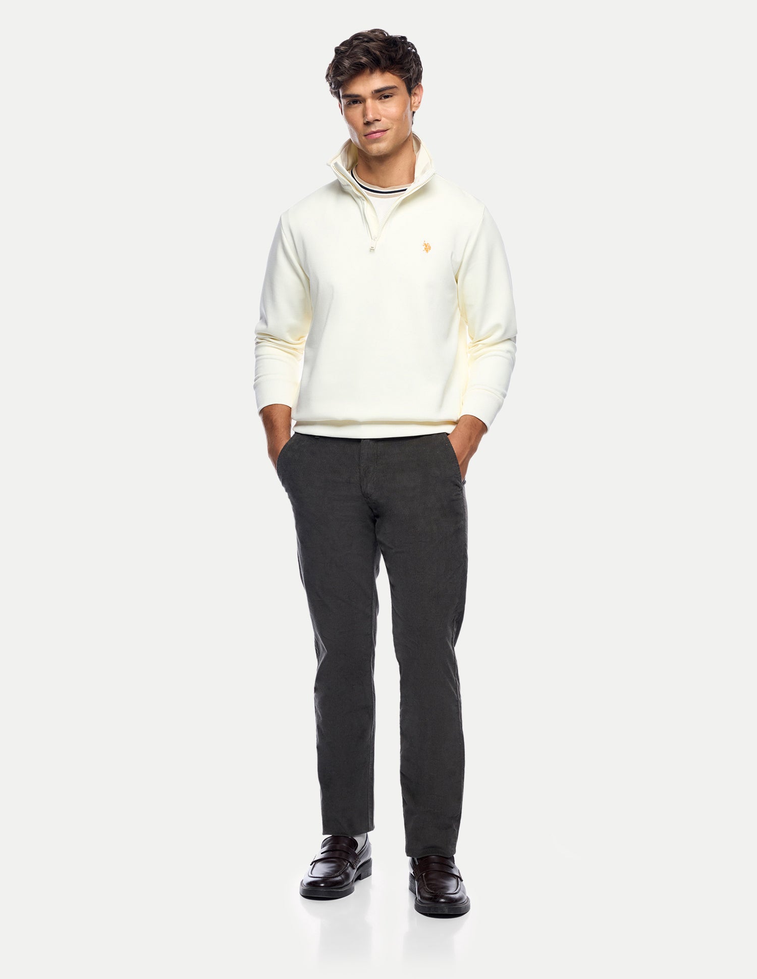 Brand Embroidered Slim Fit Sweatshirt Off White - U.S. Polo Assn. India | Large