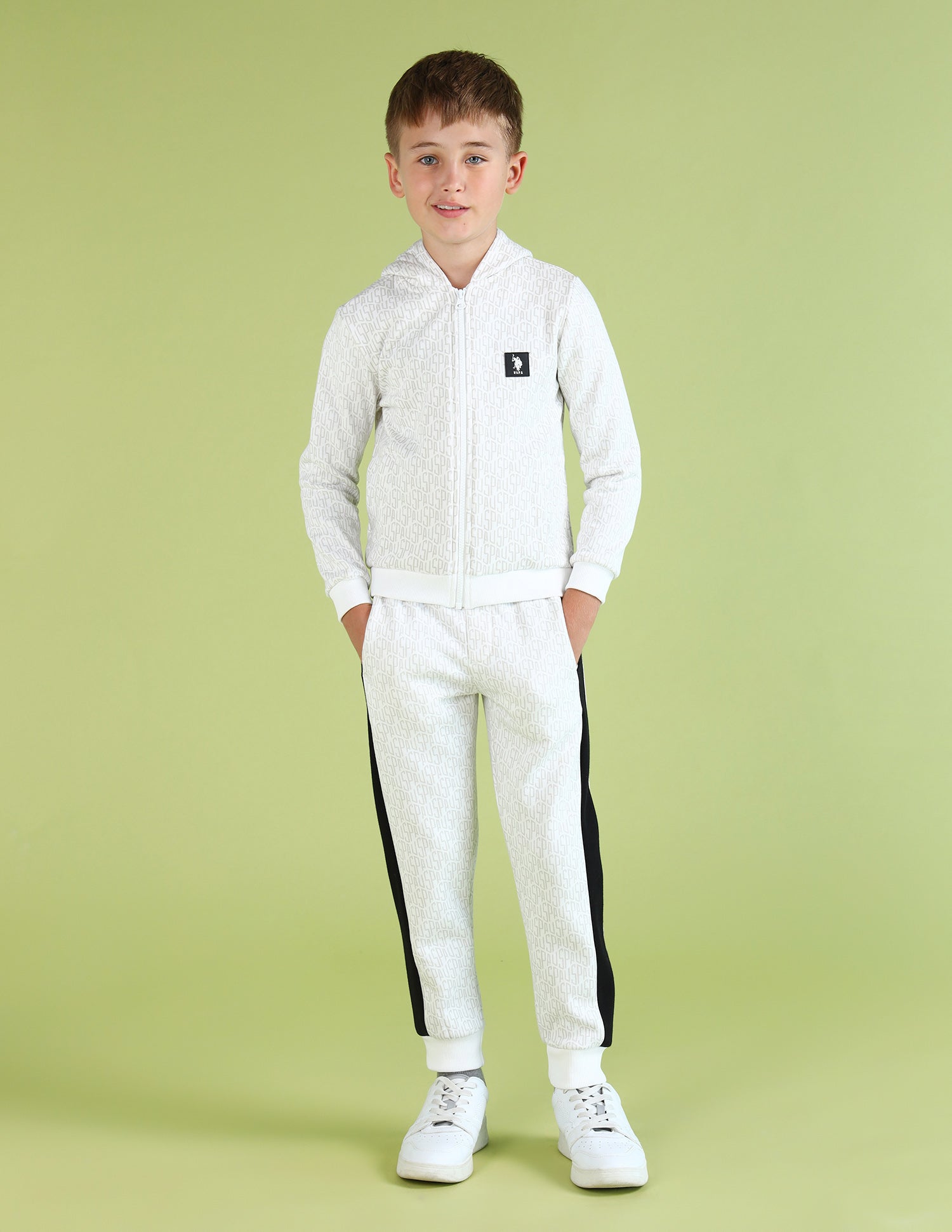 Boys Brand Printed Hooded Sweatshirt White - U.S. POLO ASSN. | Large