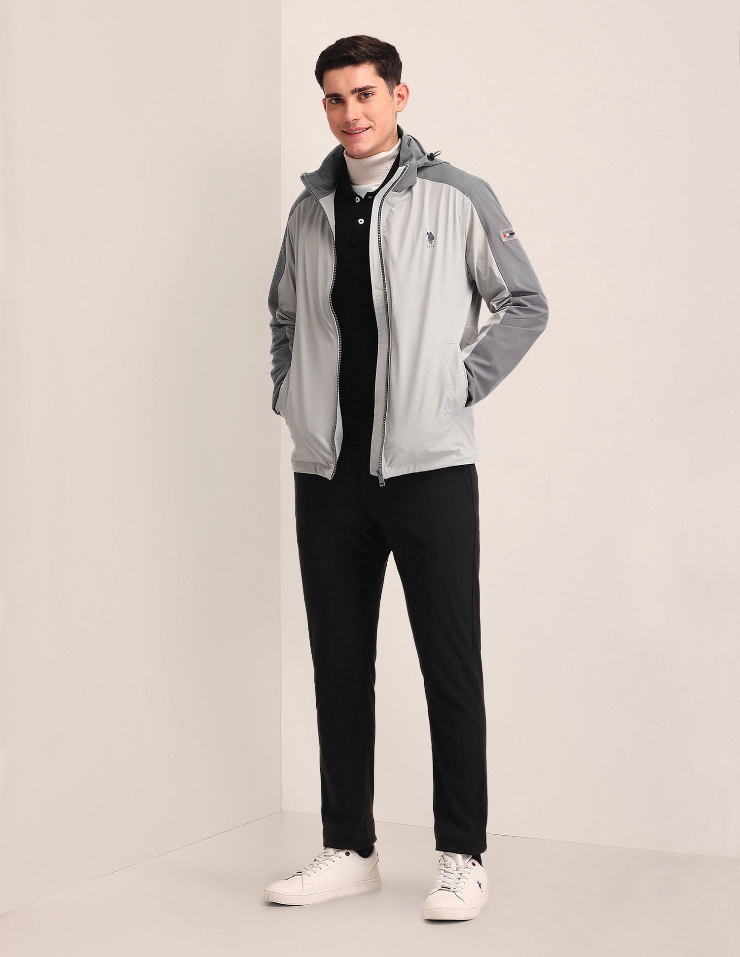 Regular Fit Solid Bomber Jacket Grey - U.S. Polo Assn. India | Large