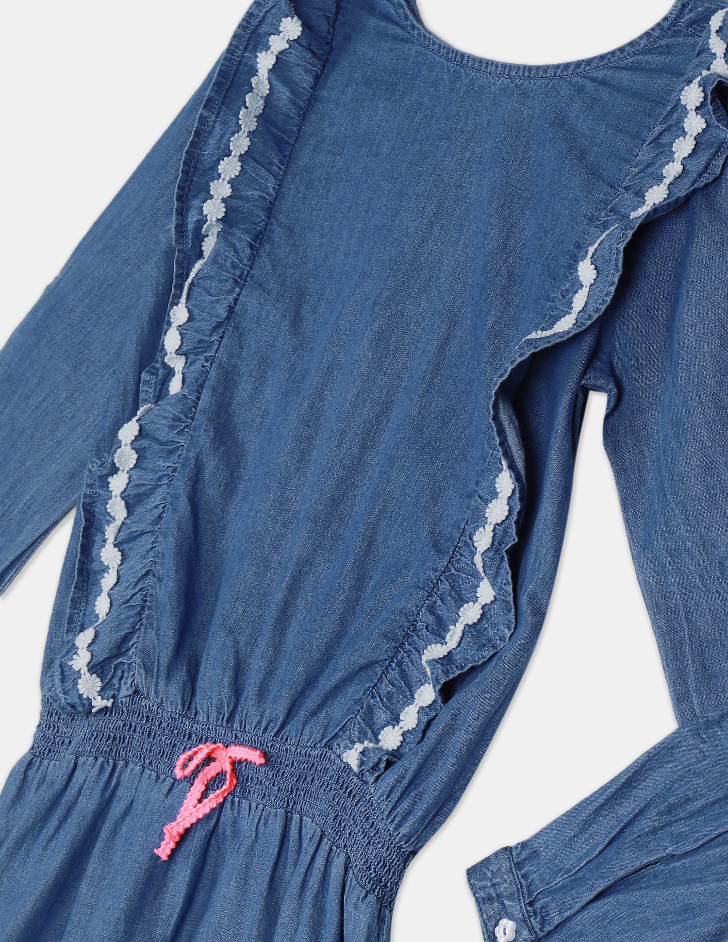 Girls Blue Ruffle Accent Washed Denim Dress Blue - U.S. POLO ASSN. | Large