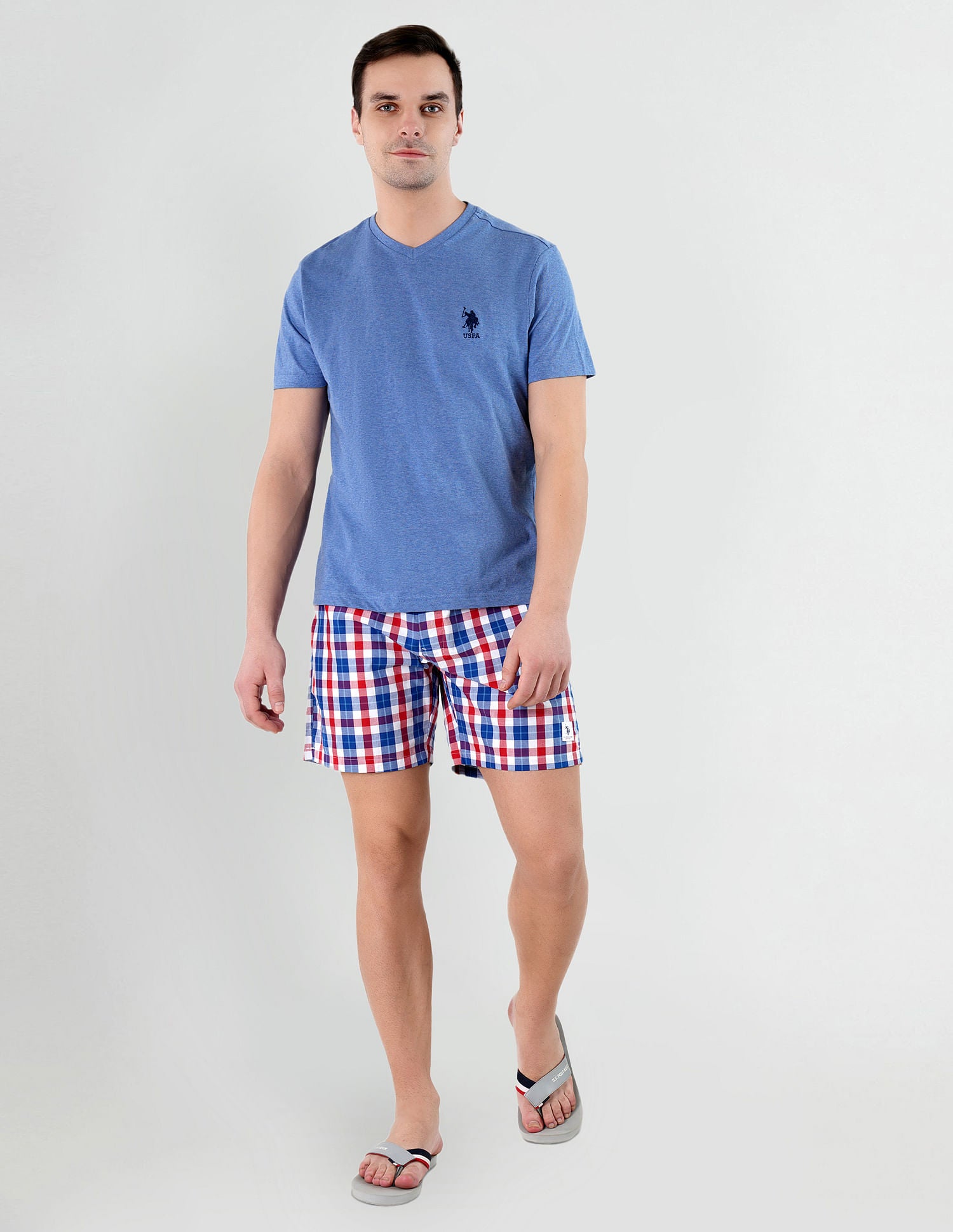Checkered Cotton Twill EX002 Boxers - Pack Of 1 True Blue, White and Red - U.S. POLO ASSN. | Large