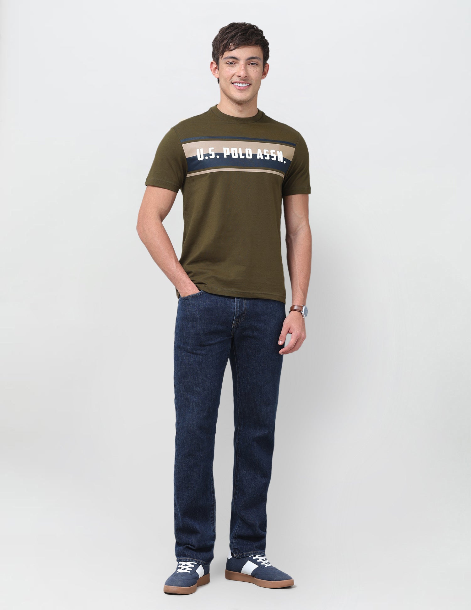 Brand Printed Regular Fit T-Shirt Olive - U.S. Polo Assn. India | Large