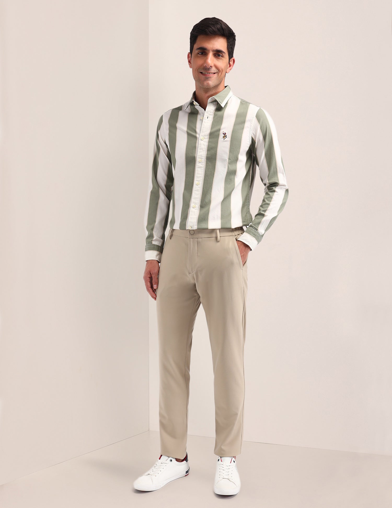 Vertical Striped Poplin Shirt Olive - U.S. Polo Assn. India | Large