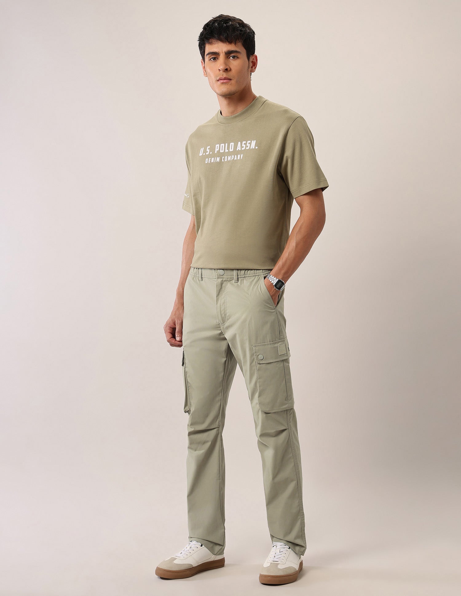 Mid Rise Solid Straight Fit Cargos Light Green - U.S. POLO ASSN. | Large