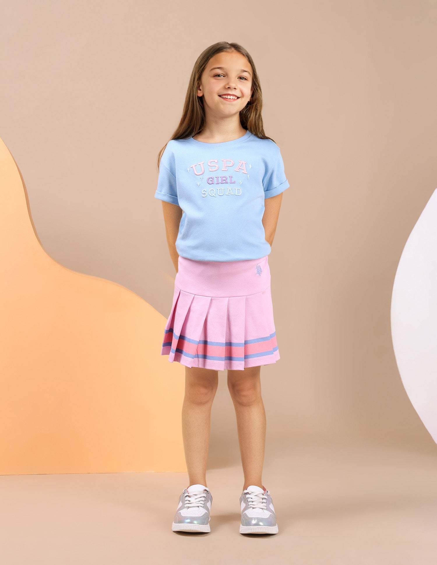 Girls Striped Varsity Skorts Light Pink - U.S. POLO ASSN. | Large