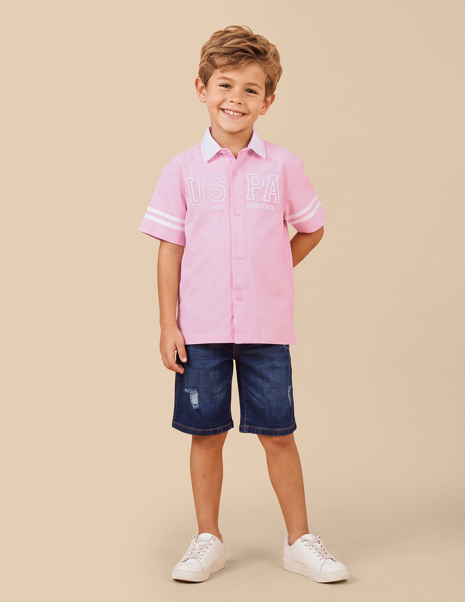 Brand Printed Boxy Fit Shirt Pink - U.S. Polo Assn. India | Large