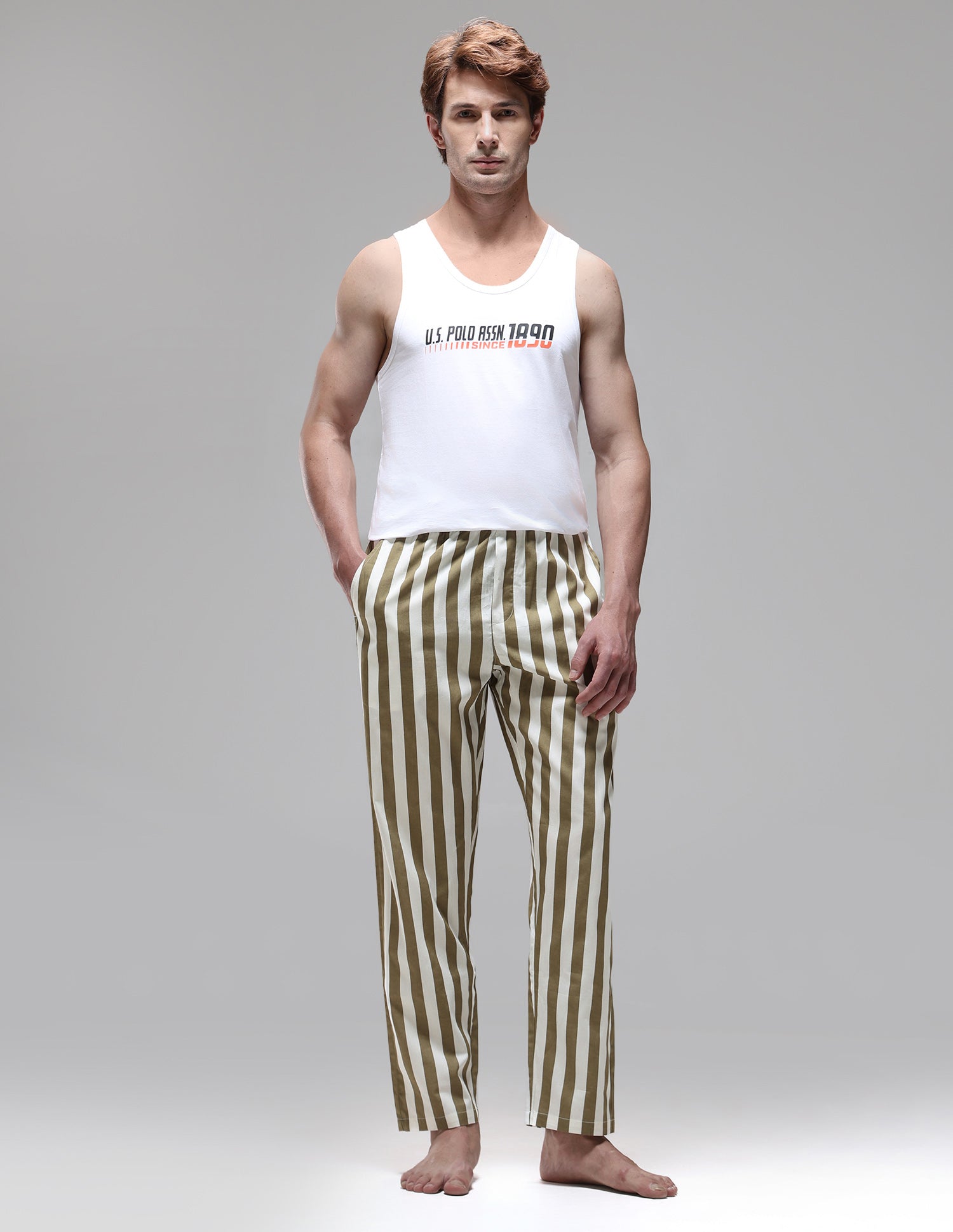 Vertical Striped Mid Rise OELP1 Lounge Pants Elmwood - U.S. Polo Assn. India | Large