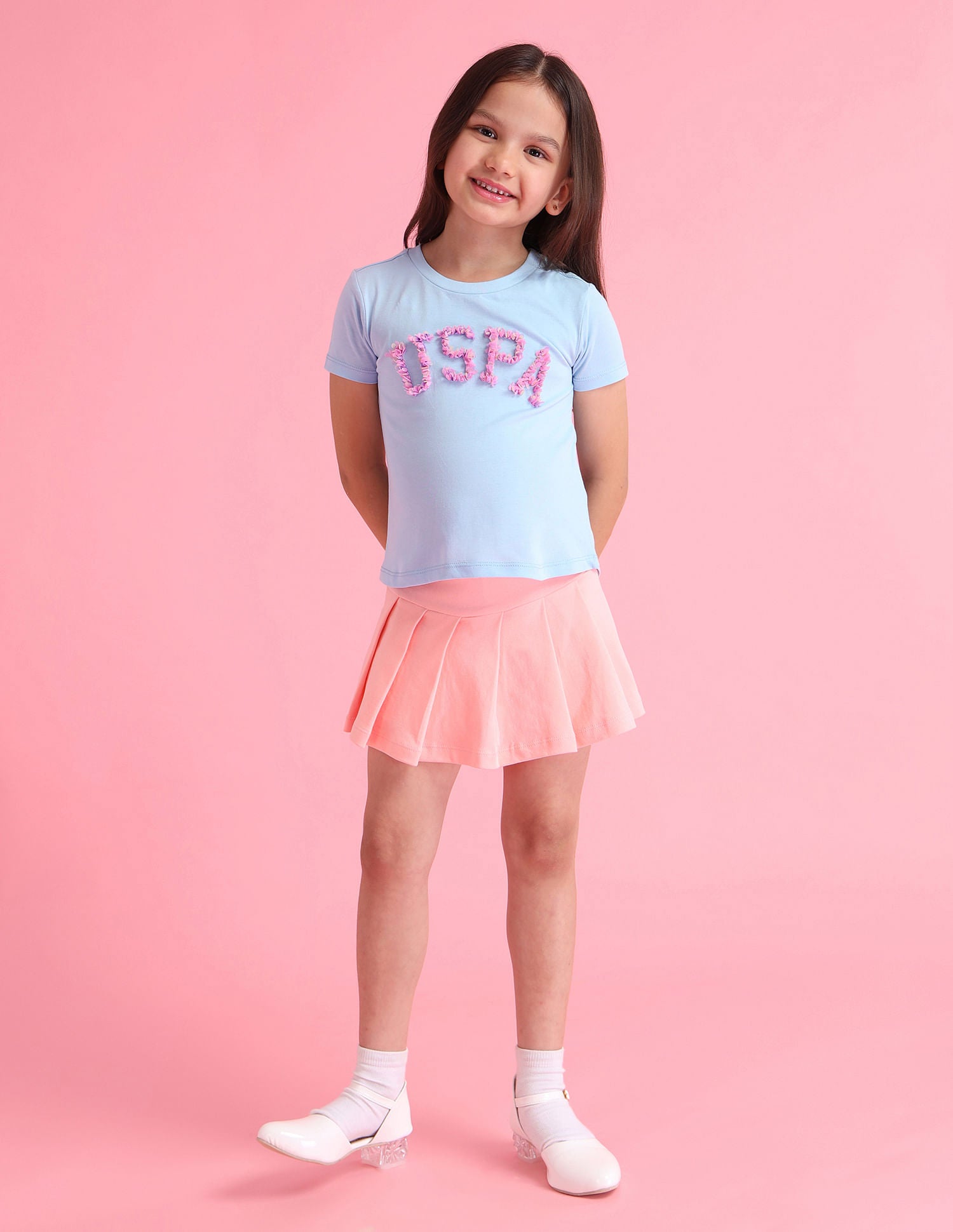 Girls Logo Crew Neck T-Shirt Light Blue - U.S. Polo Assn. India | Large