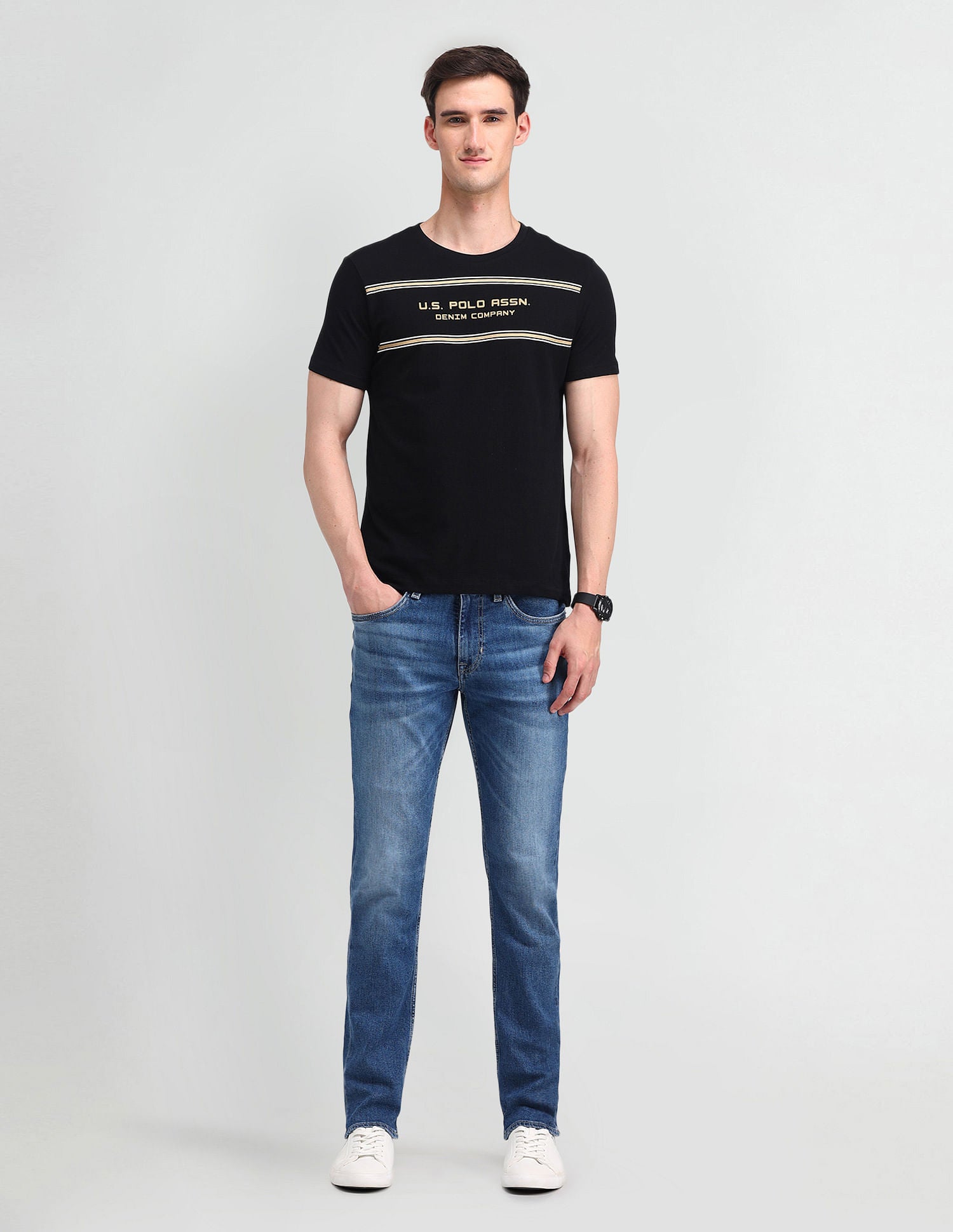 Muscle Fit Brand Print T-Shirt Black - U.S. Polo Assn. India | Large