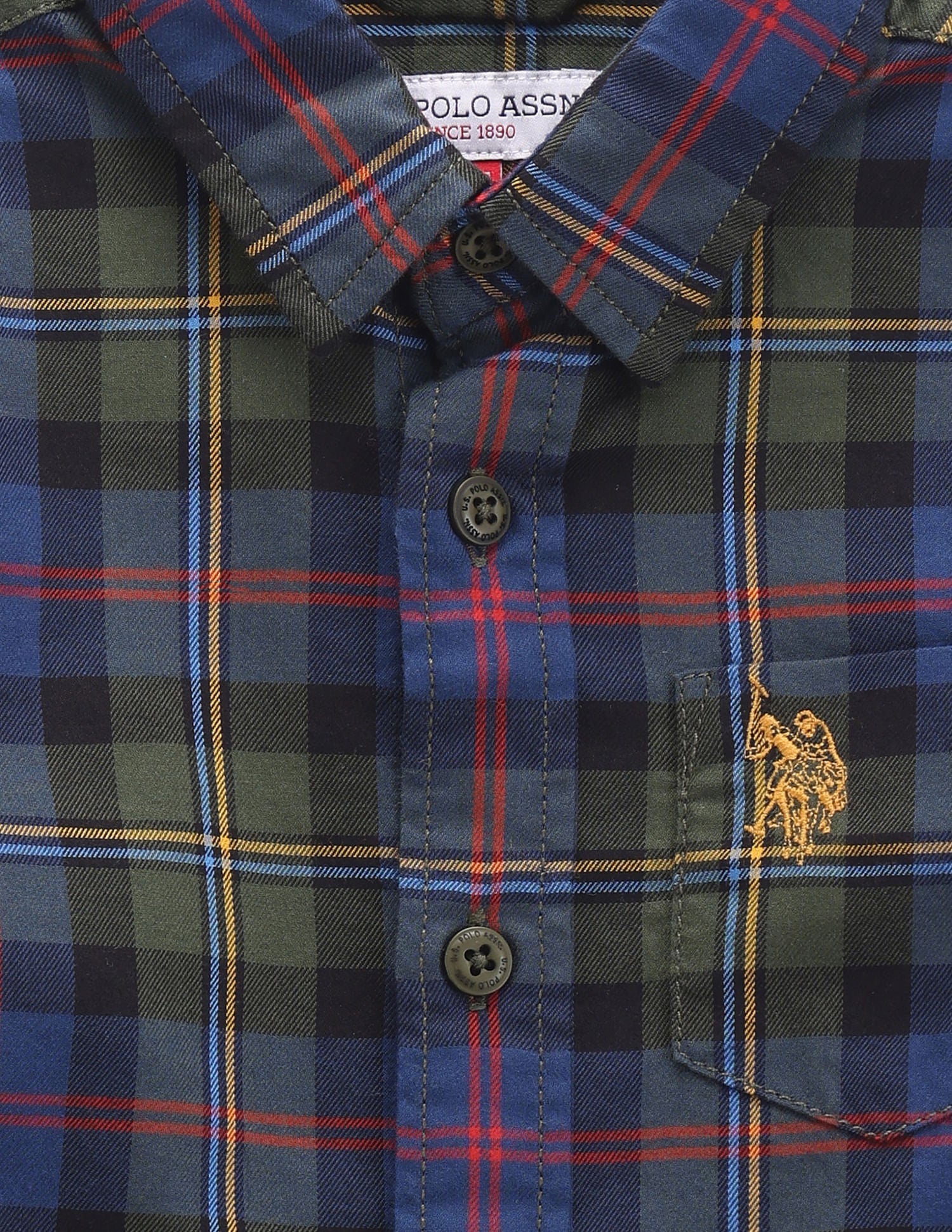 Boys Plaid Check Twill Shirt Green - U.S. POLO ASSN. | Large