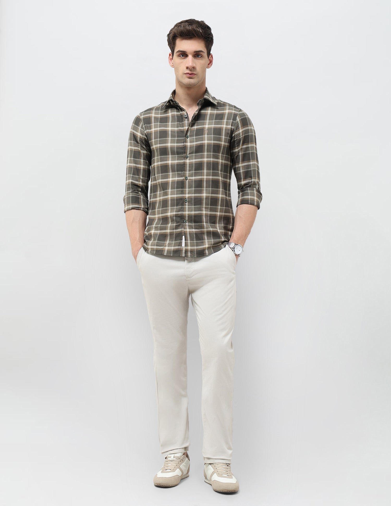 Tartan Checked Twill Shirt Olive - U.S. POLO ASSN. | Large