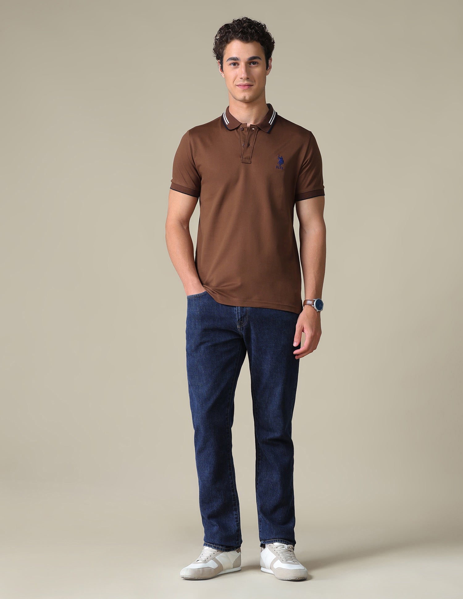 Regular Fit Solid Polo Shirt Light Brown - U.S. Polo Assn. India | Large