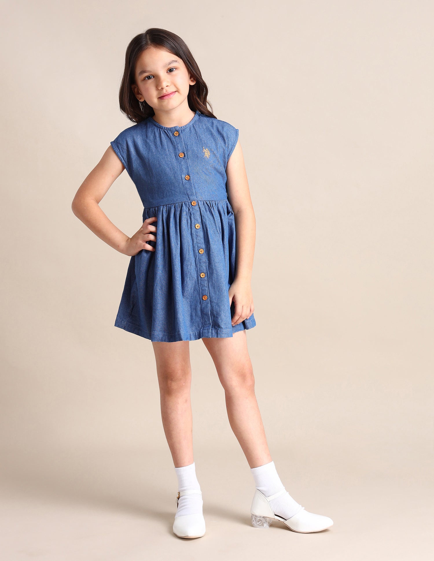 Girls Cotton Fit & Flare Dress Blue - U.S. POLO ASSN. | Large