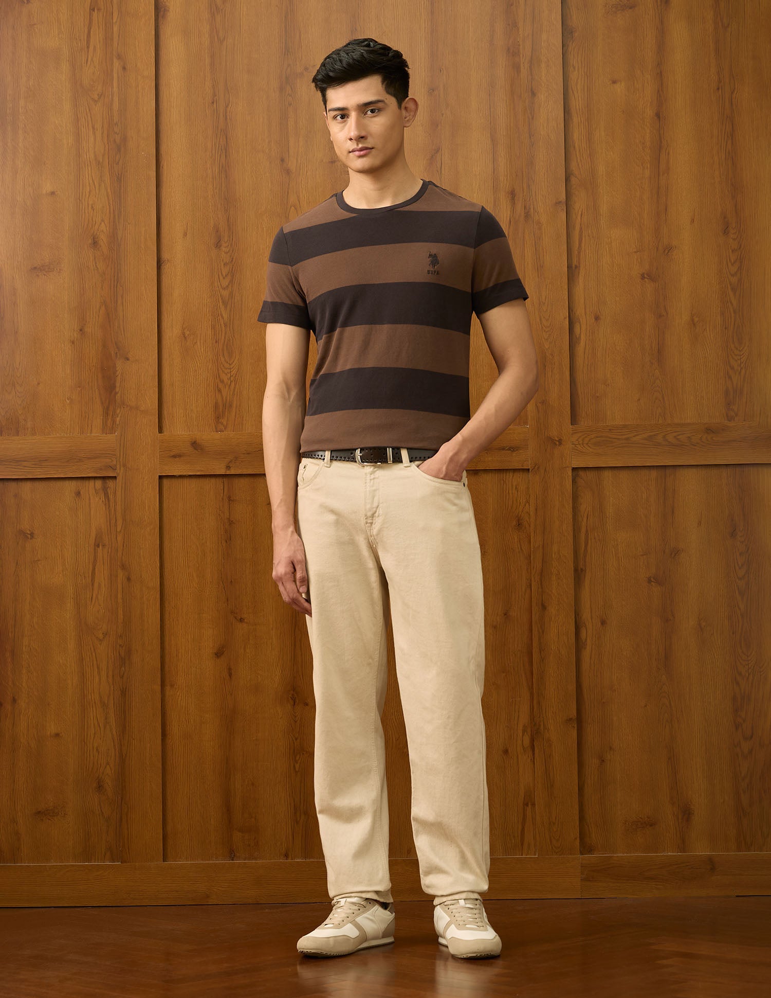 Horizontal Striped Varsity T Shirt Brown - U.S. POLO ASSN. | Large