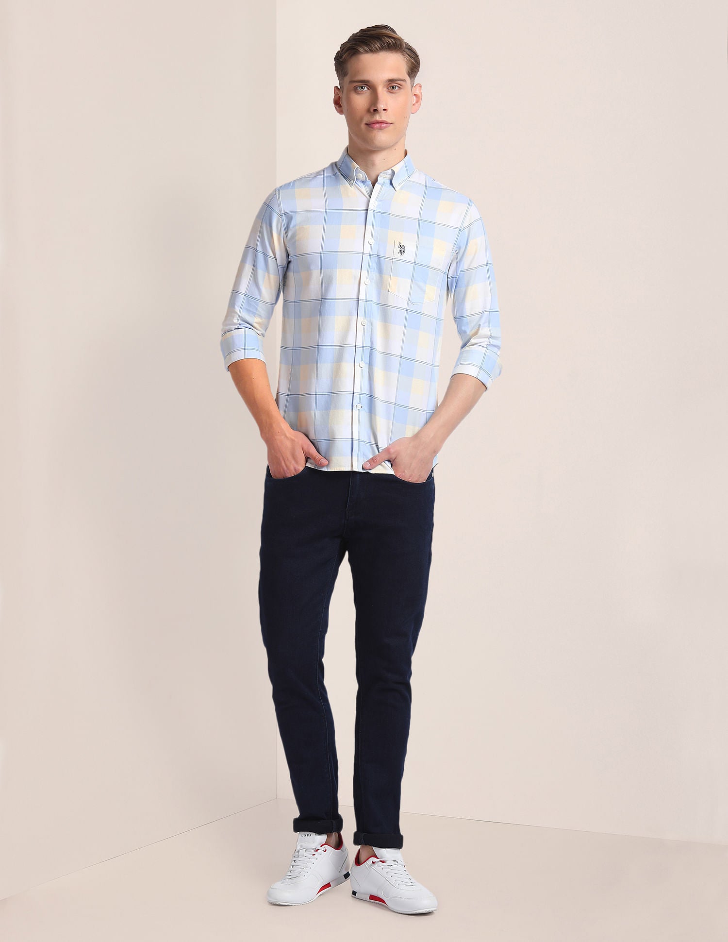 Pure Cotton Plaid Shirt Blue - U.S. Polo Assn. India | Large