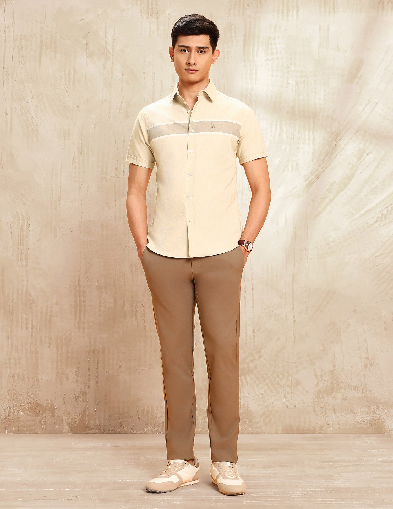 Oxford Tailored Fit Shirt Beige - U.S. POLO ASSN. | Large