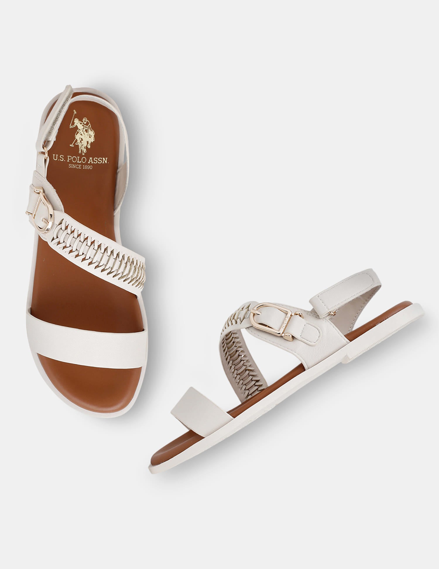 Women Axelle Patterned Vamp Strap Sandals Off White - U.S. Polo Assn. India | Large