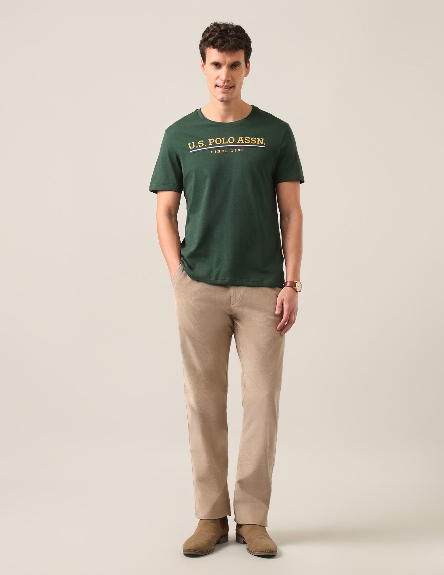 Brand Embossed Regular Fit T-Shirt Dark Green - U.S. Polo Assn. India | Large