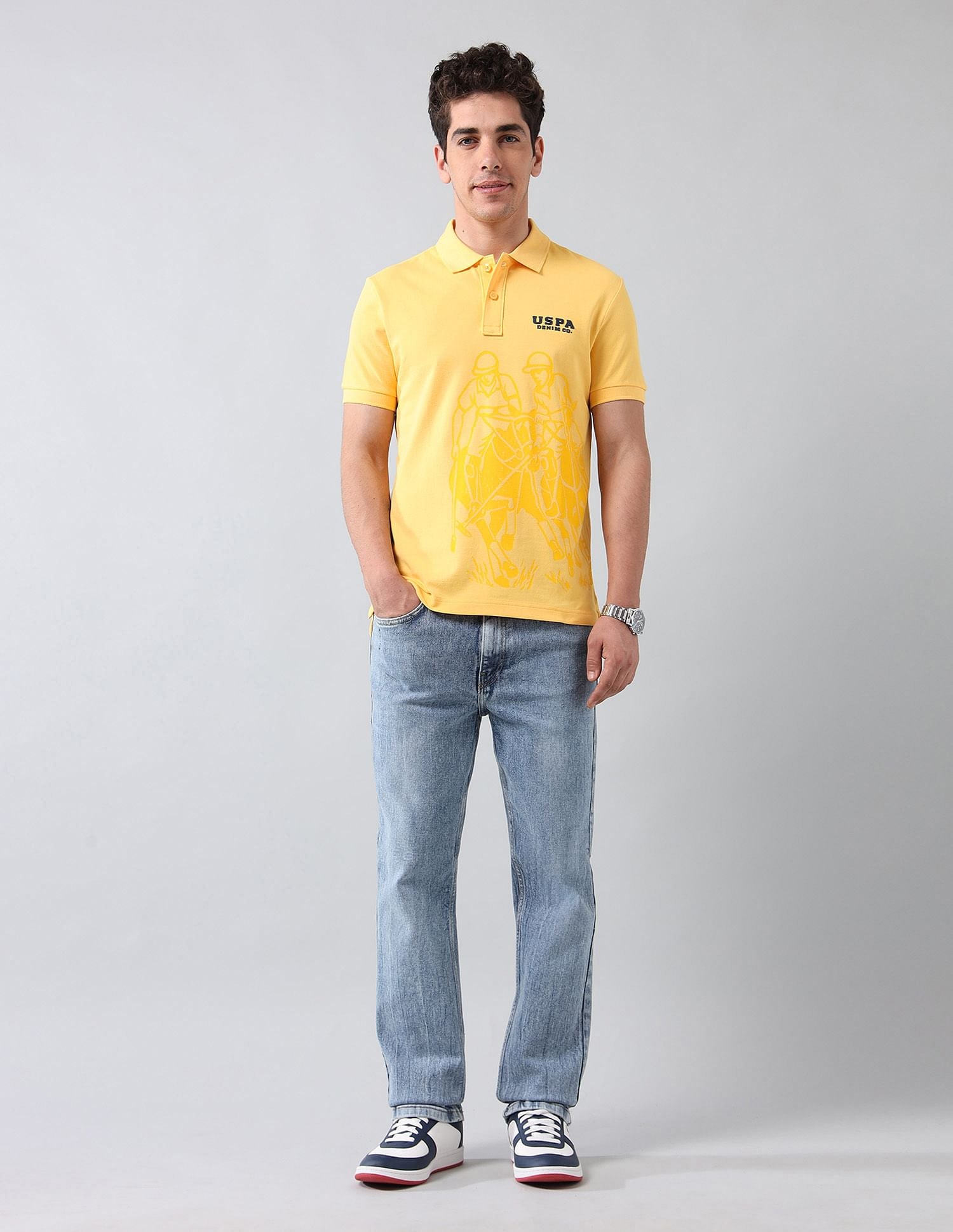 Muscle Fit Tonal Brand Printed Polo Shirt Yellow - U.S. Polo Assn. India | Large