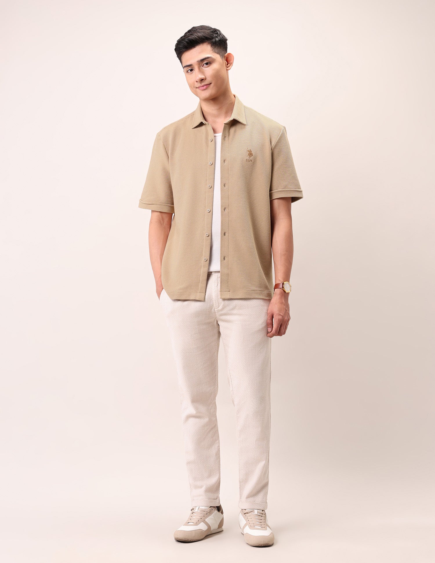 Relaxed Fit Pure Cotton Outdoor Shirt Beige - U.S. Polo Assn. India | Large