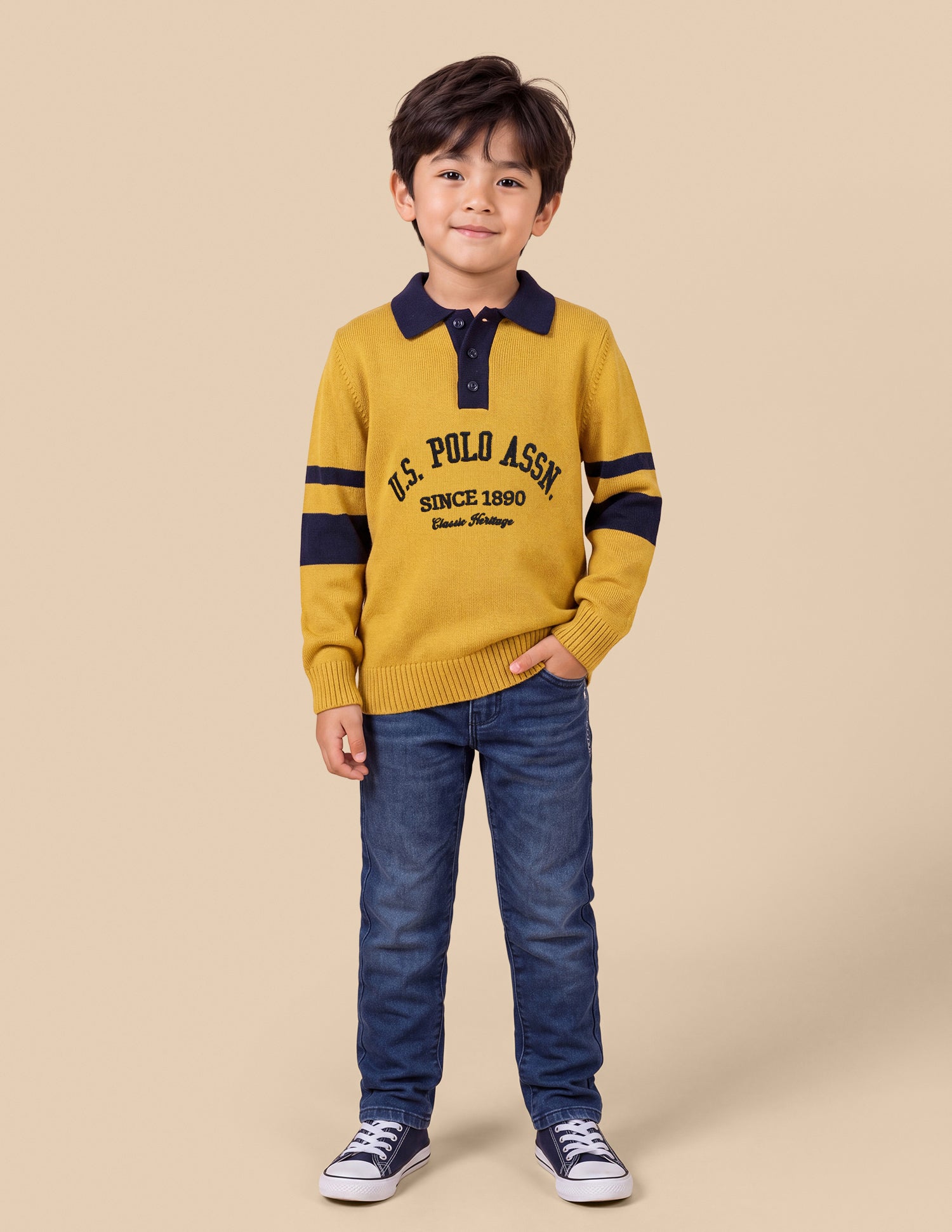 Brand Embroidered Regular Fit Sweater Mustard - U.S. Polo Assn. India | Large