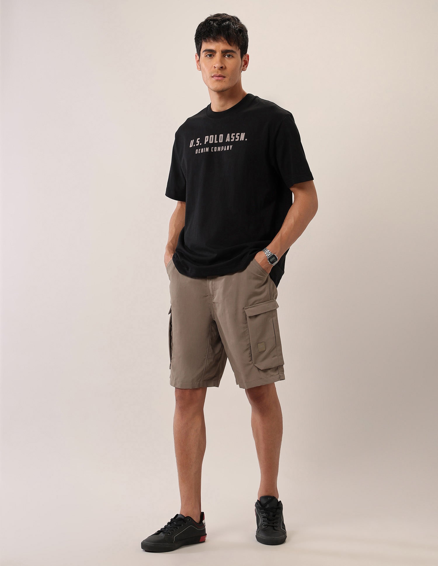 Brand Printed Oversized Fit T-Shirt Black - U.S. Polo Assn. India | Large
