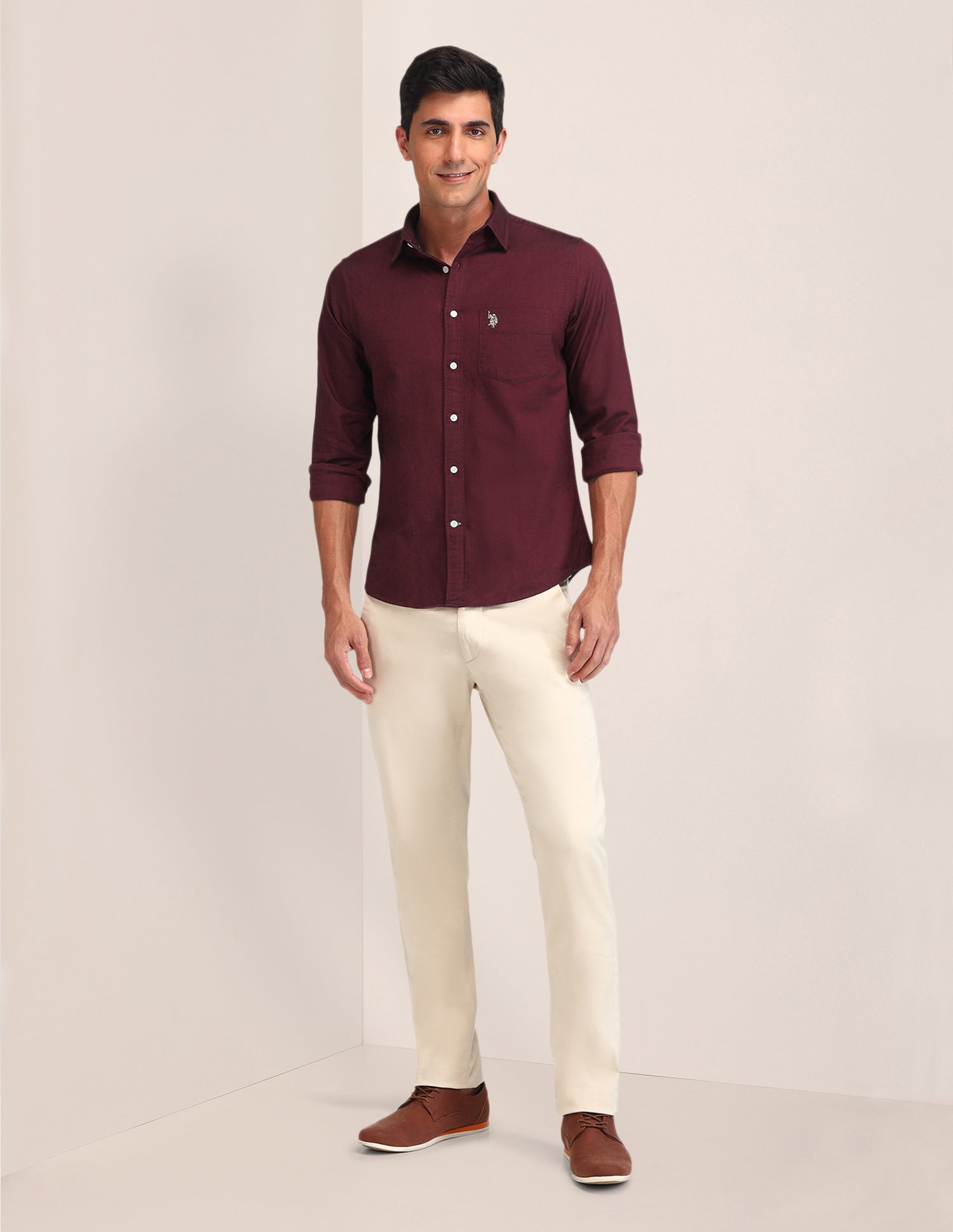 Tailored Fit Oxford Shirt Maroon - U.S. Polo Assn. India | Large