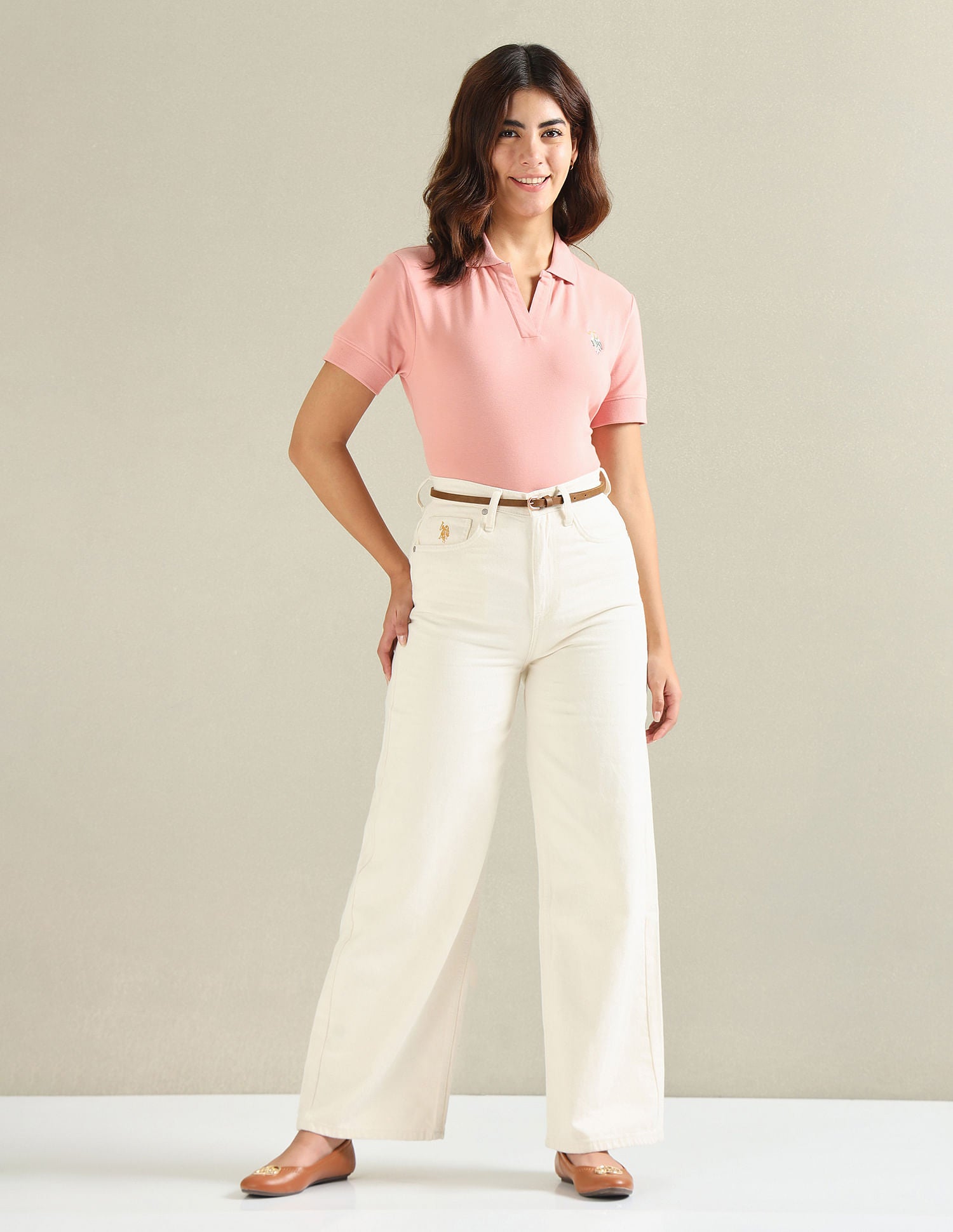 Cotton Stretch Boxy Polo Shirt Peach - U.S. POLO ASSN. | Large