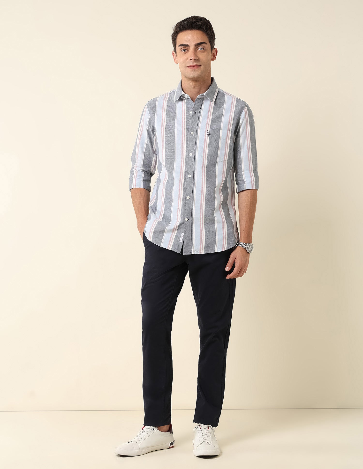 Vertical Striped Pure Cotton Shirt Navy - U.S. Polo Assn. India | Large